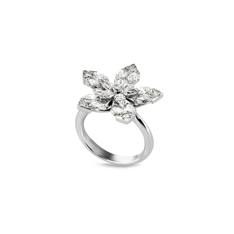 18CT WHITE GOLD DIAMOND FLOWER RING