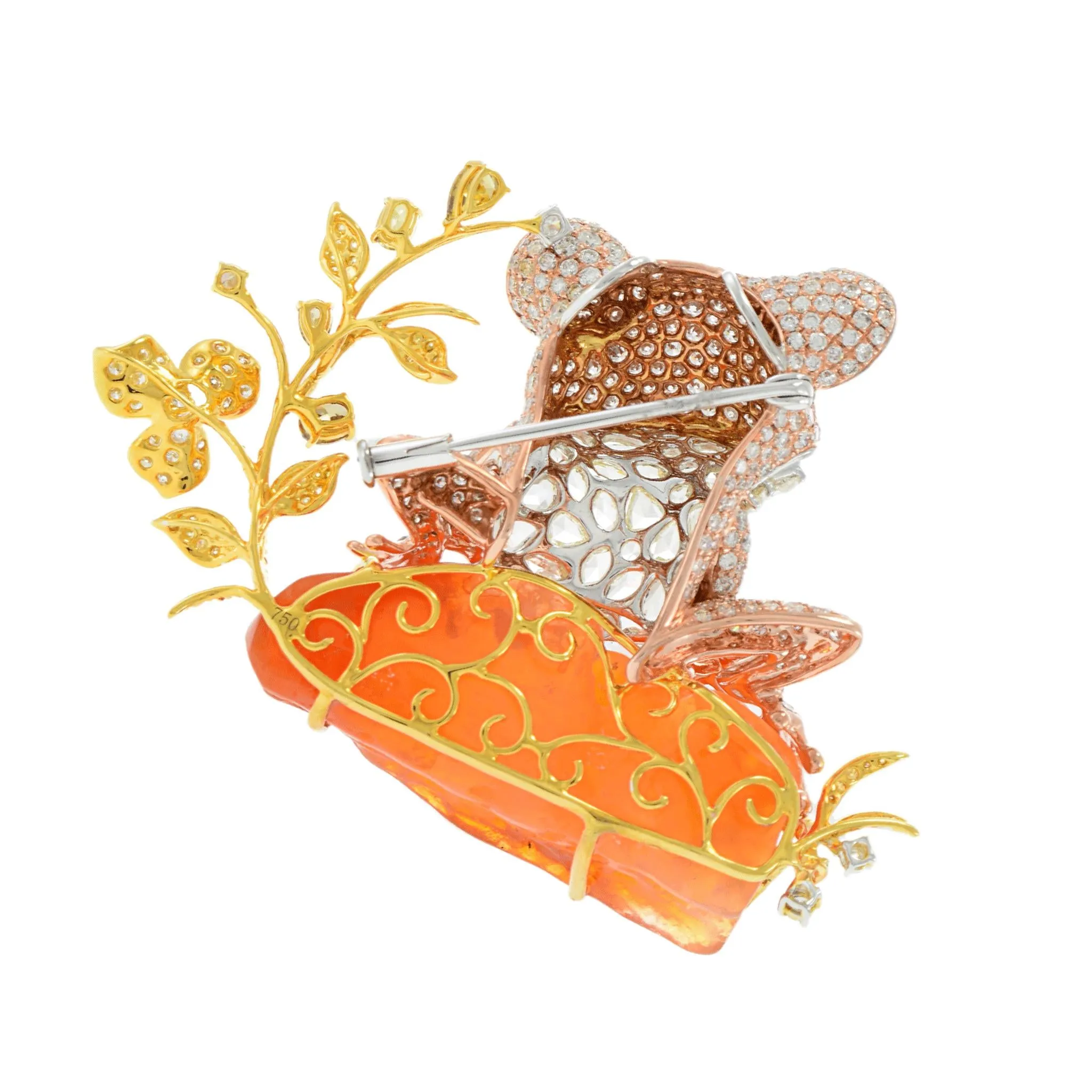 18KT Tri-Color Gold Opal and Diamond Frog Brooch