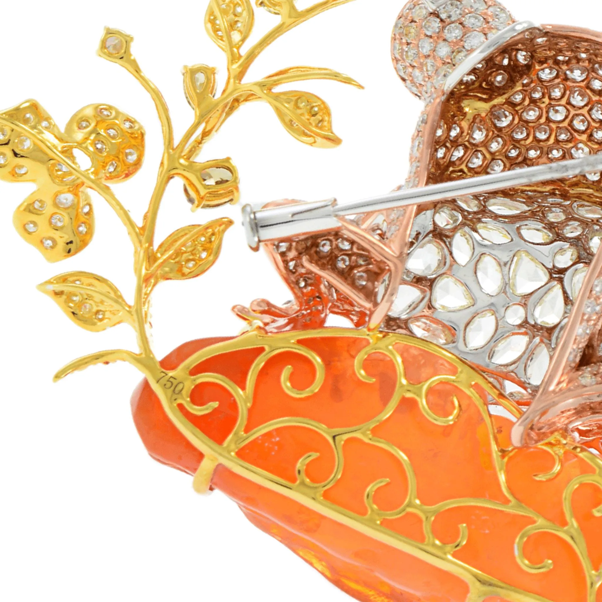 18KT Tri-Color Gold Opal and Diamond Frog Brooch