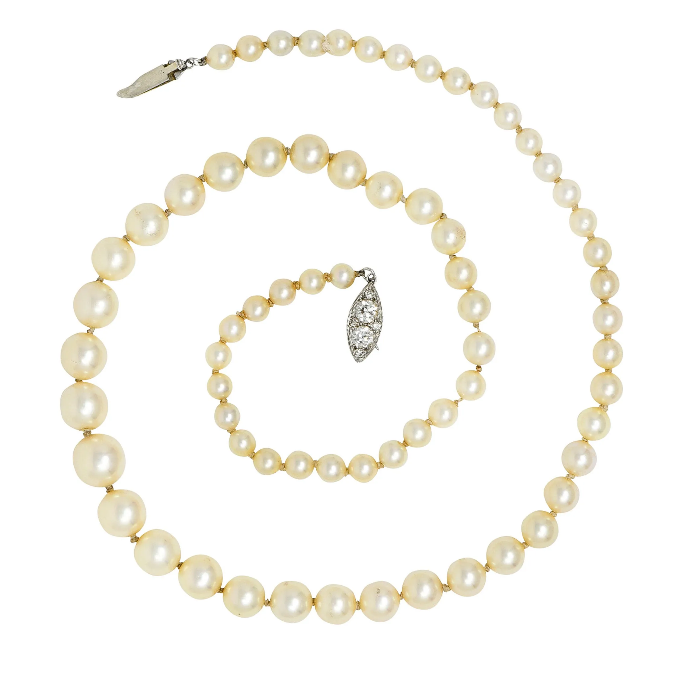 1930's Art Deco 0.50 CTW Diamond Pearl Platinum Strand Necklace