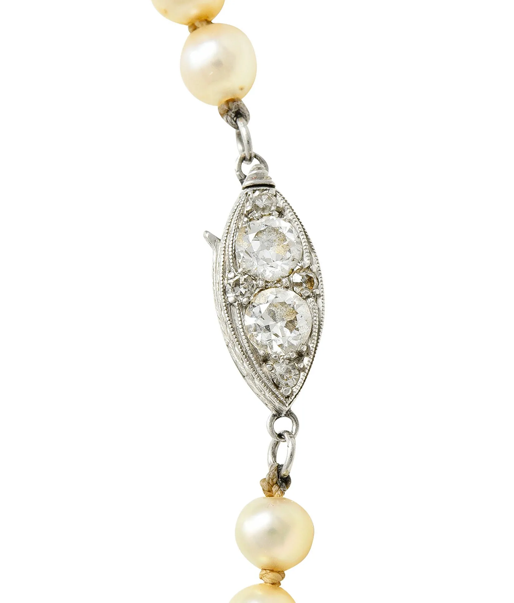 1930's Art Deco 0.50 CTW Diamond Pearl Platinum Strand Necklace
