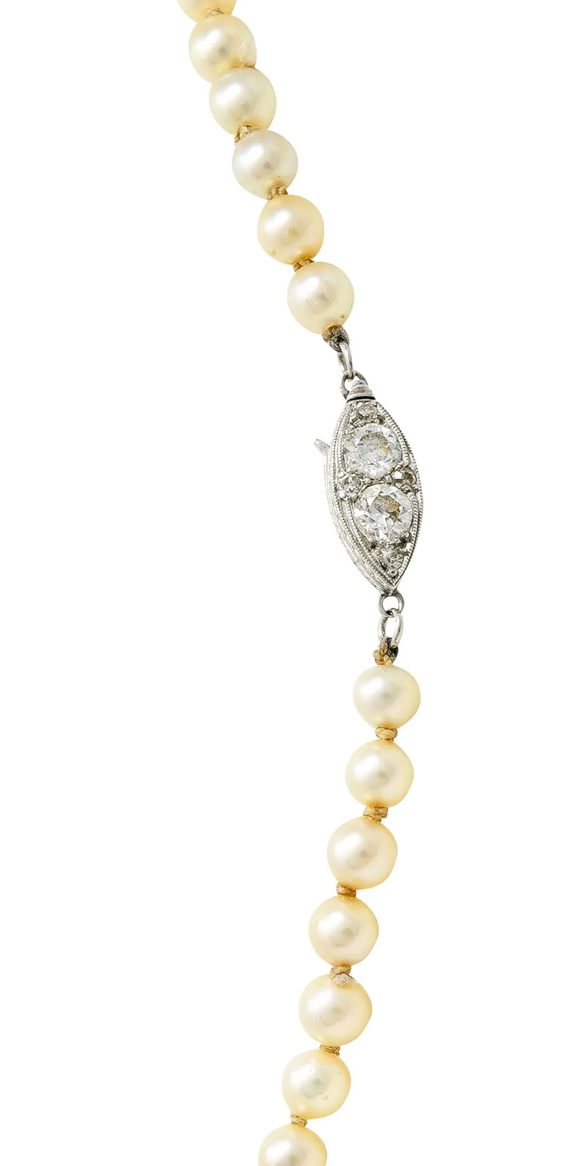 1930's Art Deco 0.50 CTW Diamond Pearl Platinum Strand Necklace