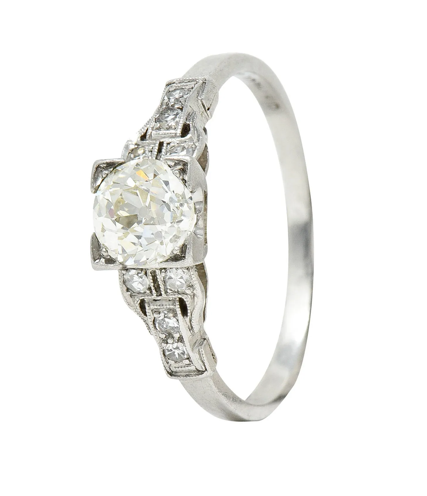 1930's Art Deco 1.00 CTW Diamond Platinum Buckle Engagement Ring