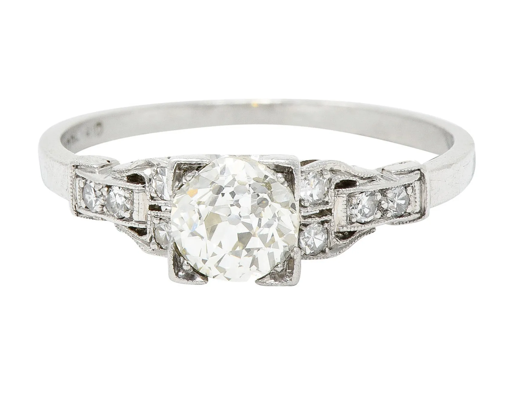 1930's Art Deco 1.00 CTW Diamond Platinum Buckle Engagement Ring