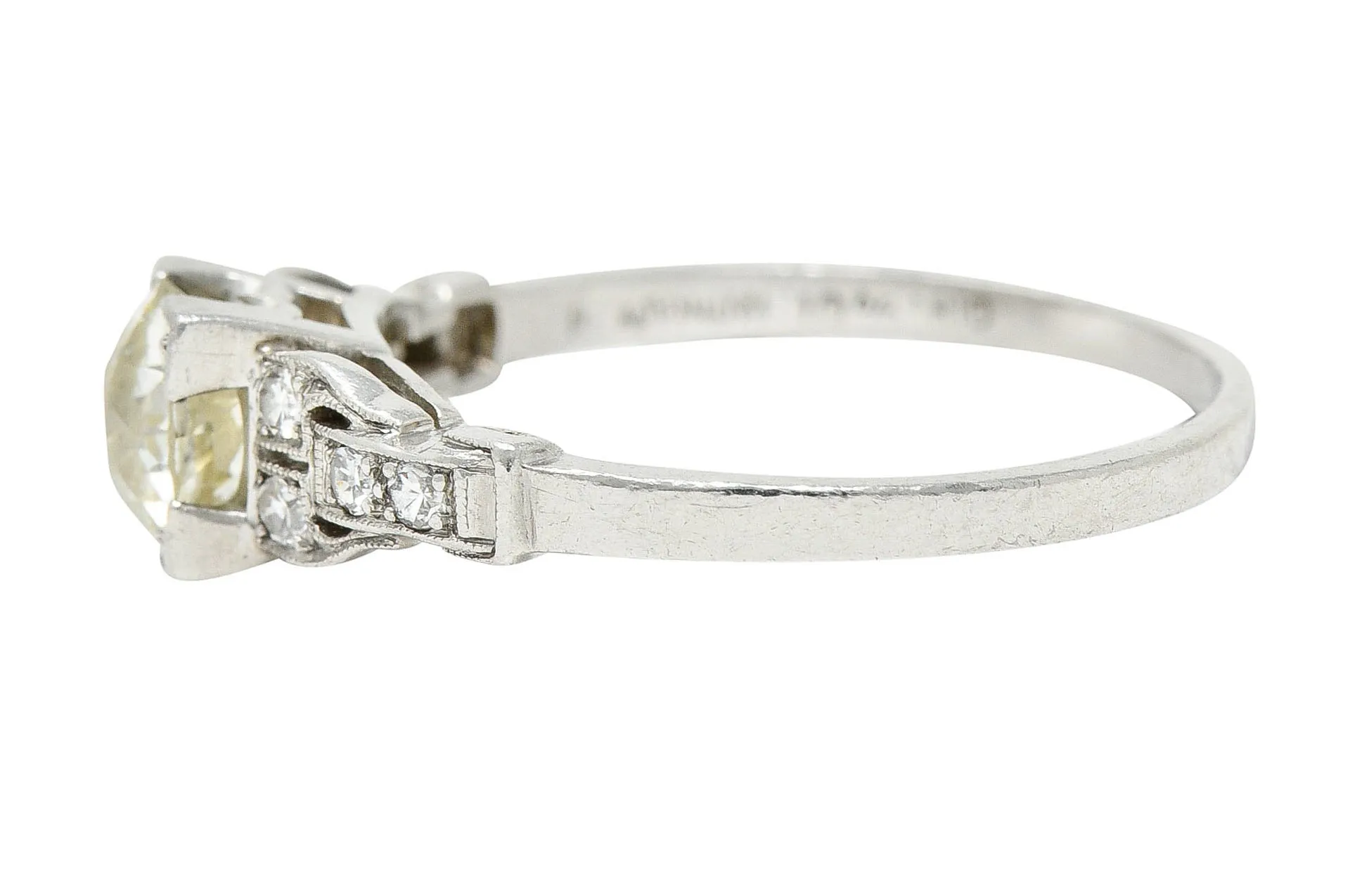1930's Art Deco 1.00 CTW Diamond Platinum Buckle Engagement Ring