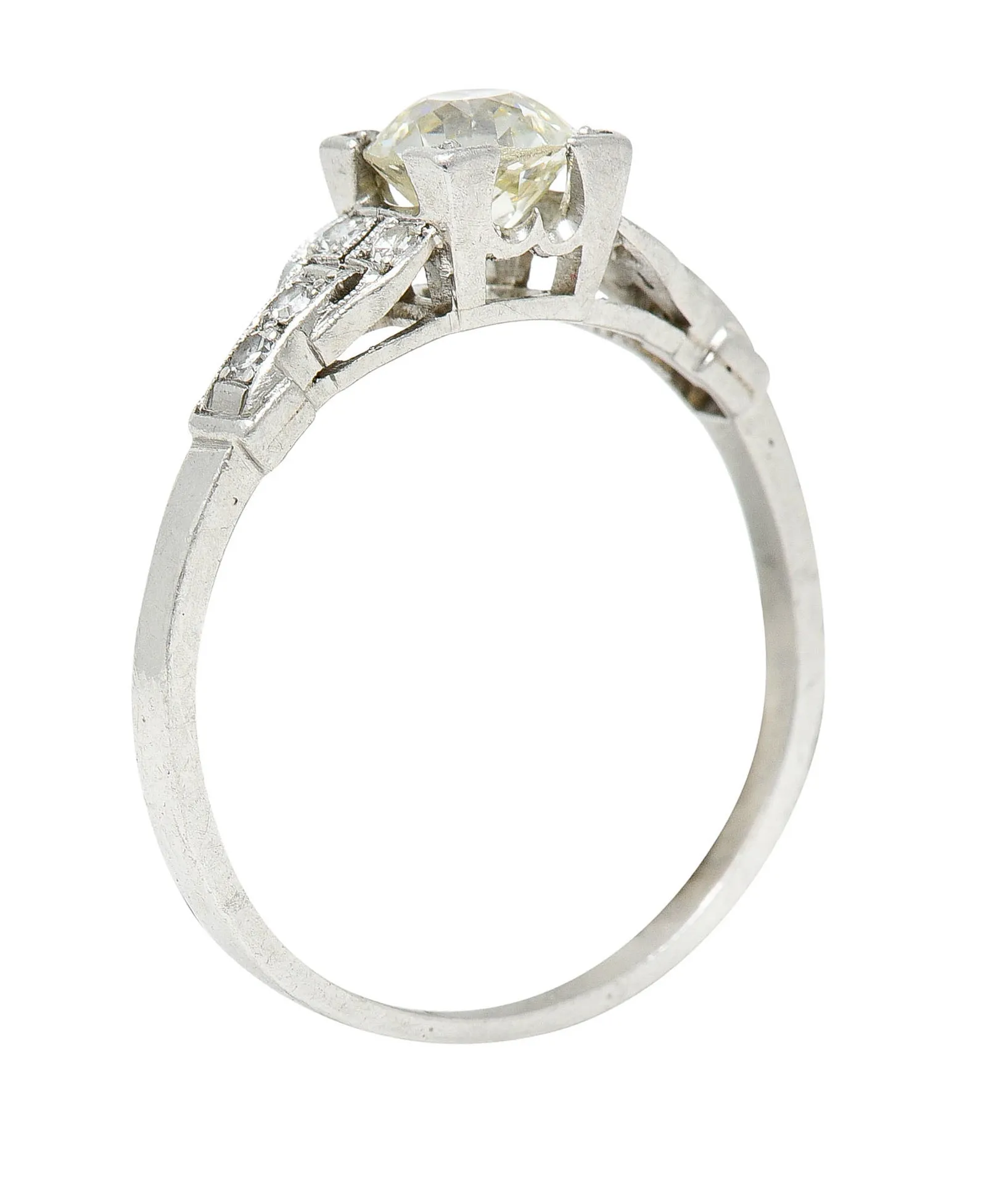 1930's Art Deco 1.00 CTW Diamond Platinum Buckle Engagement Ring