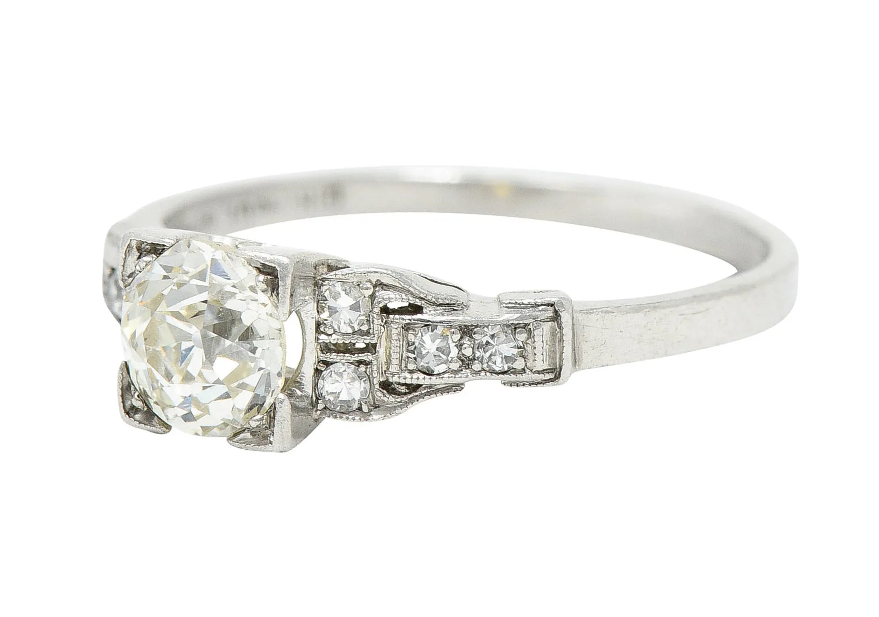 1930's Art Deco 1.00 CTW Diamond Platinum Buckle Engagement Ring