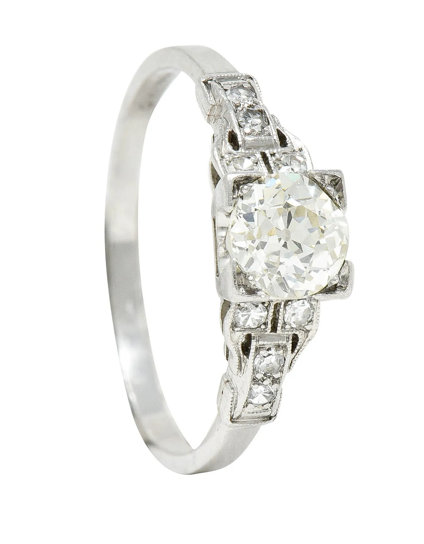 1930's Art Deco 1.00 CTW Diamond Platinum Buckle Engagement Ring