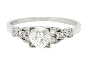 1930's Art Deco 1.00 CTW Diamond Platinum Buckle Engagement Ring