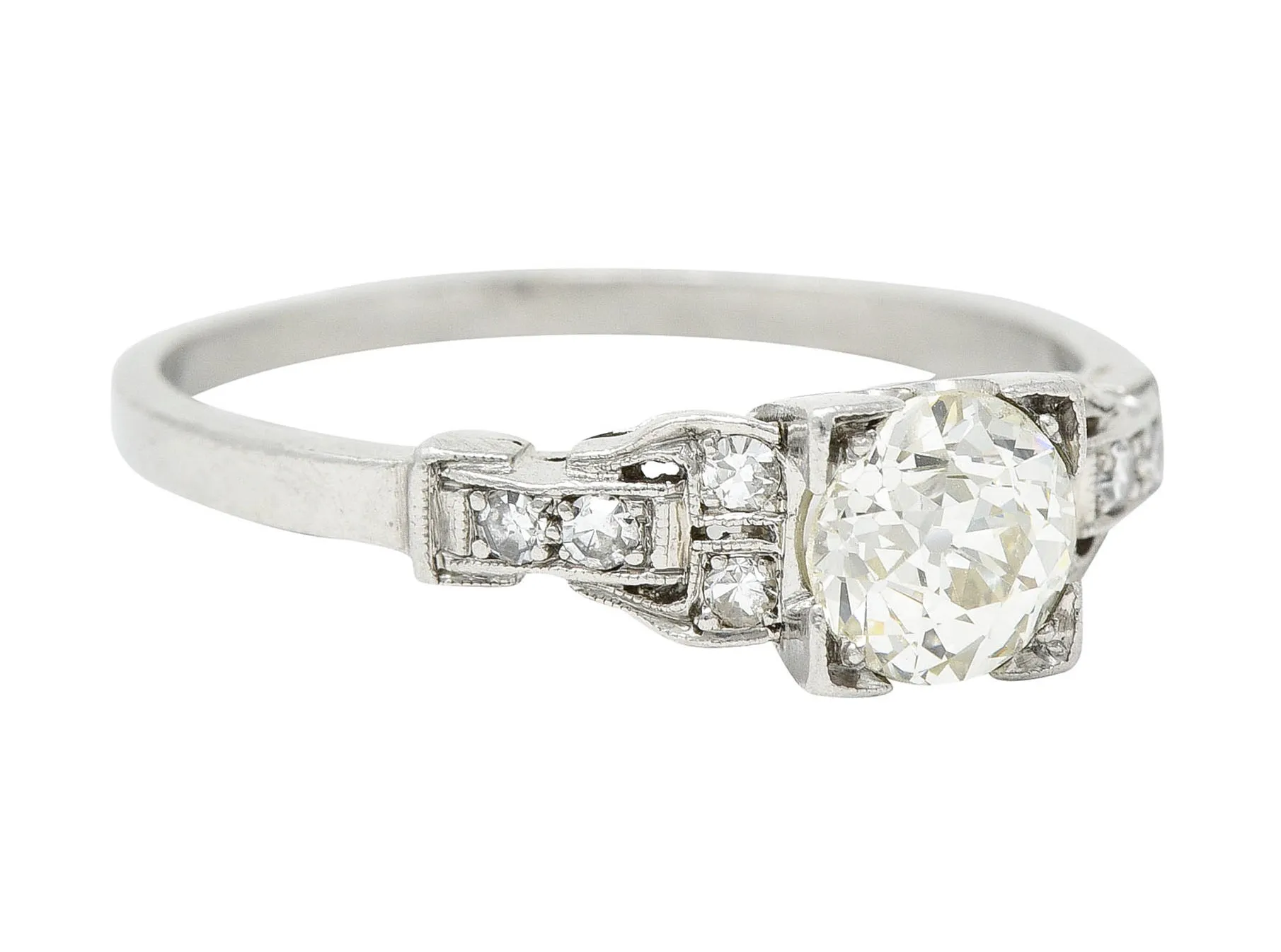 1930's Art Deco 1.00 CTW Diamond Platinum Buckle Engagement Ring