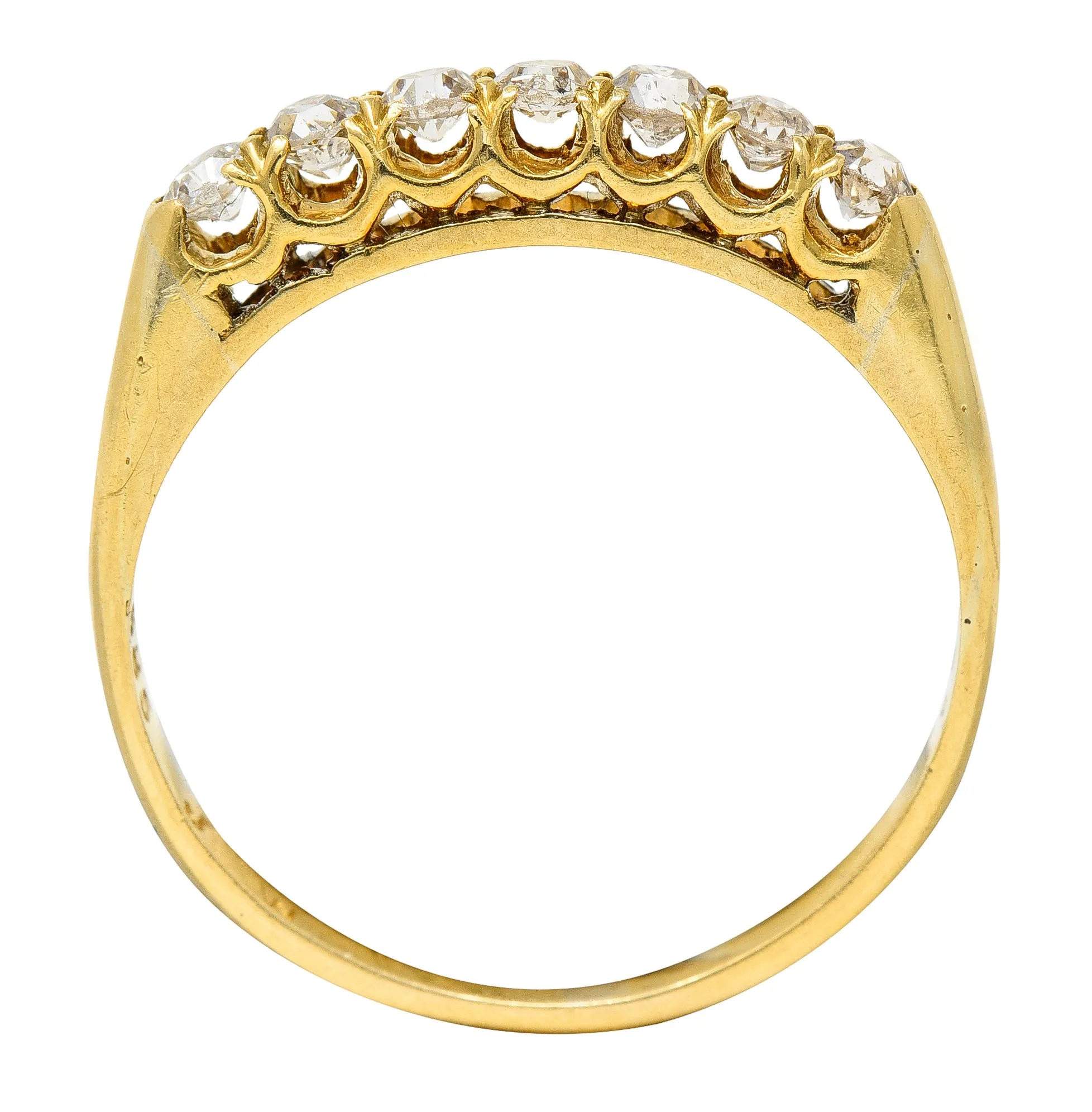 1940's Retro 0.35 Diamond 14 Karat Yellow Gold Vintage Fishtail Stacking Band Ring