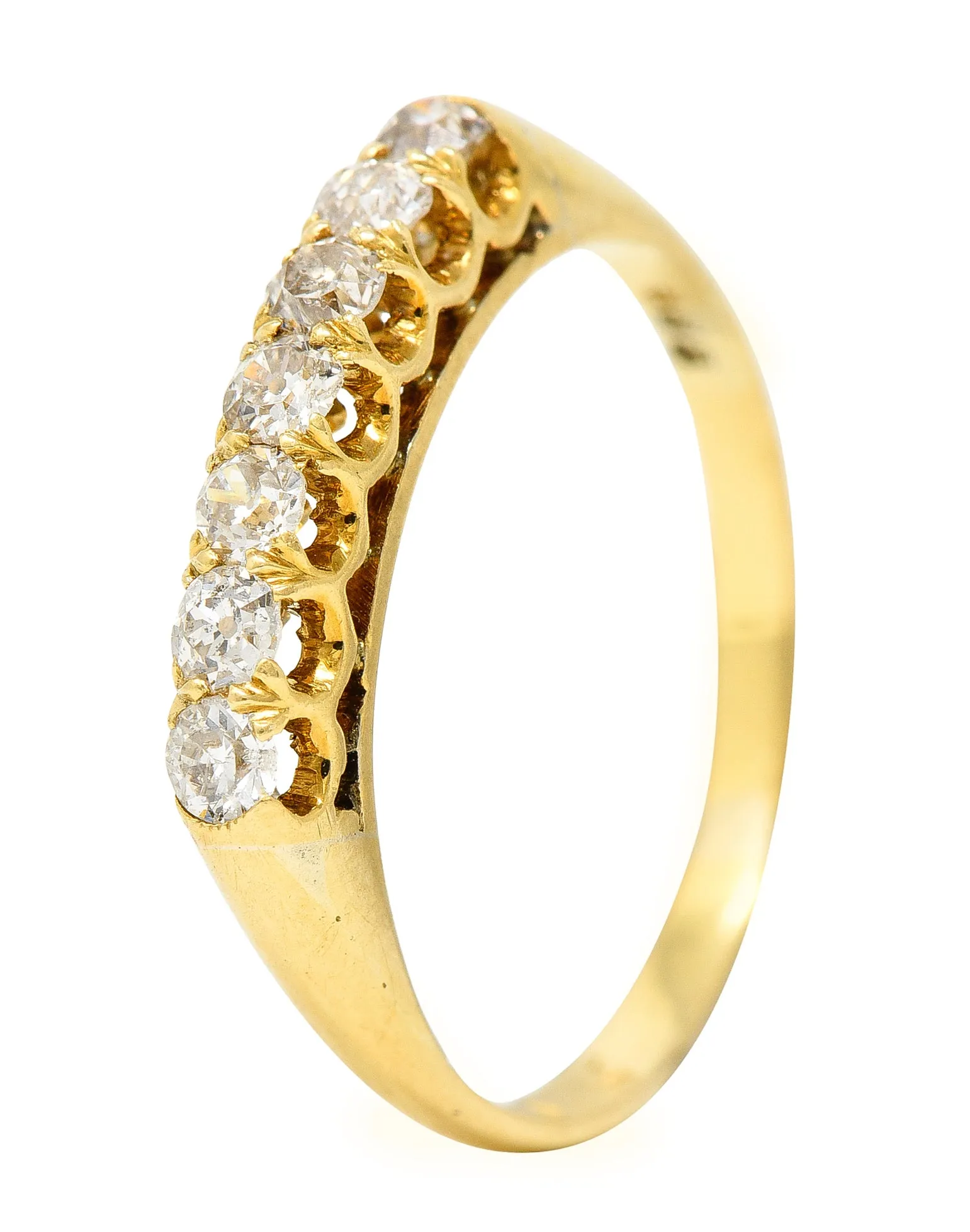 1940's Retro 0.35 Diamond 14 Karat Yellow Gold Vintage Fishtail Stacking Band Ring