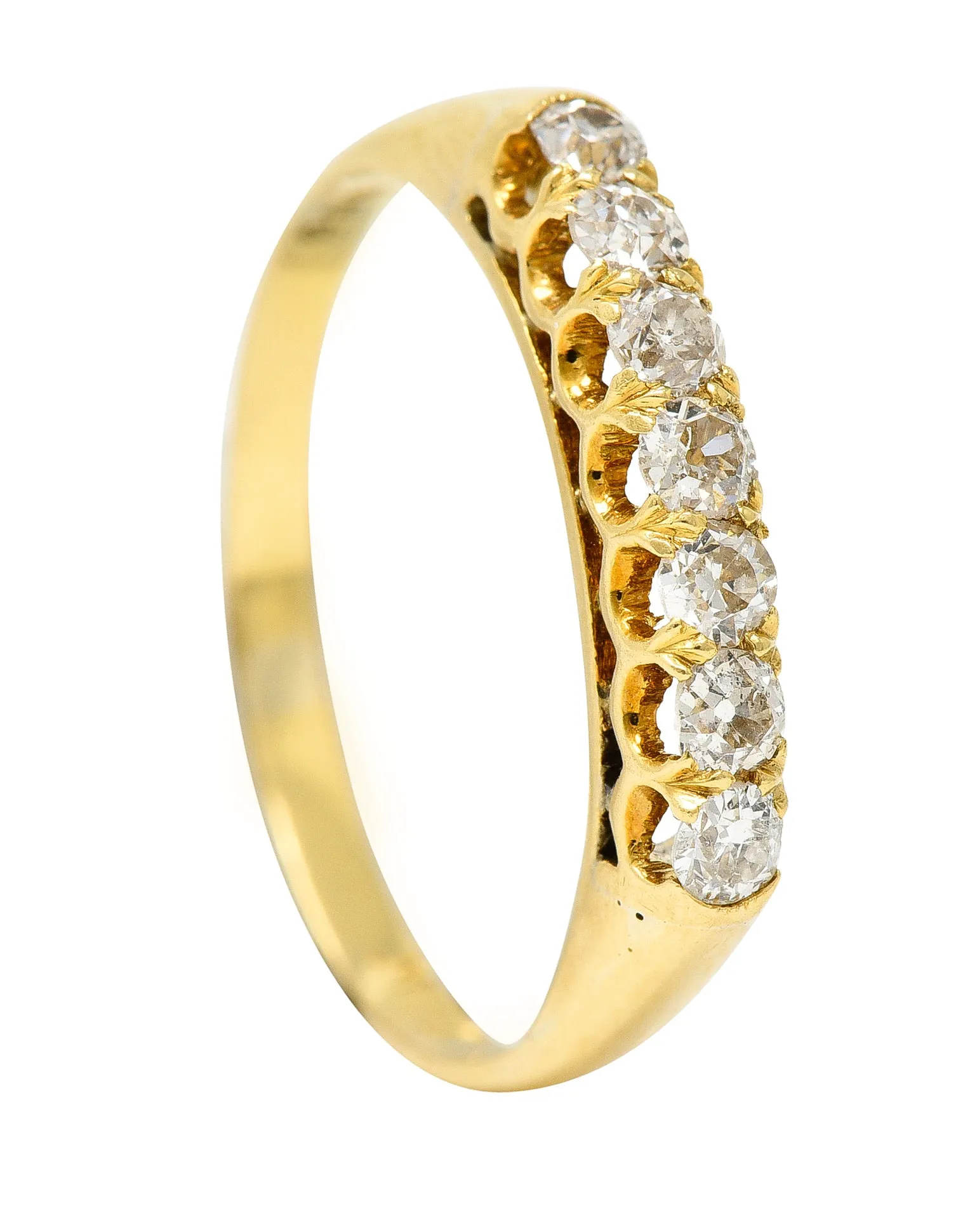 1940's Retro 0.35 Diamond 14 Karat Yellow Gold Vintage Fishtail Stacking Band Ring
