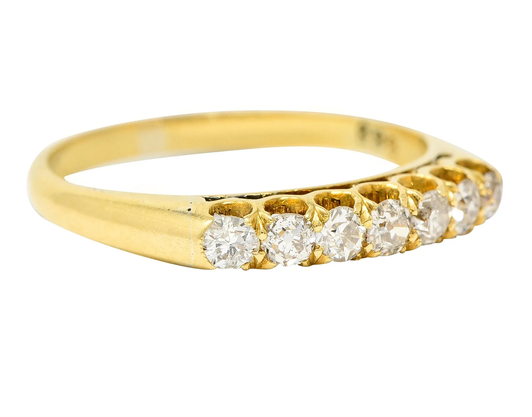 1940's Retro 0.35 Diamond 14 Karat Yellow Gold Vintage Fishtail Stacking Band Ring