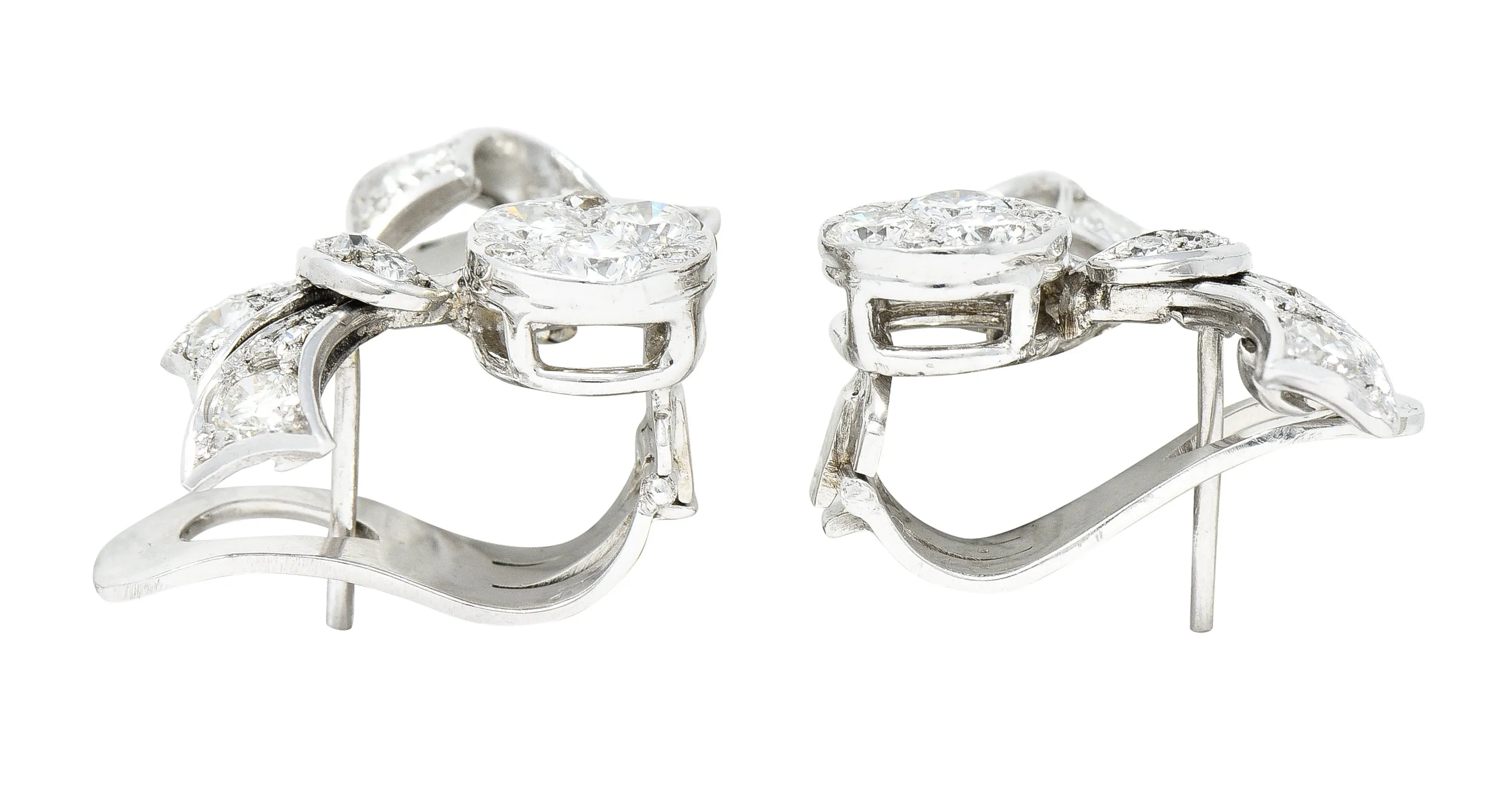 1950's 1.35 CTW Diamond Platinum Ribbon Vintage Earrings