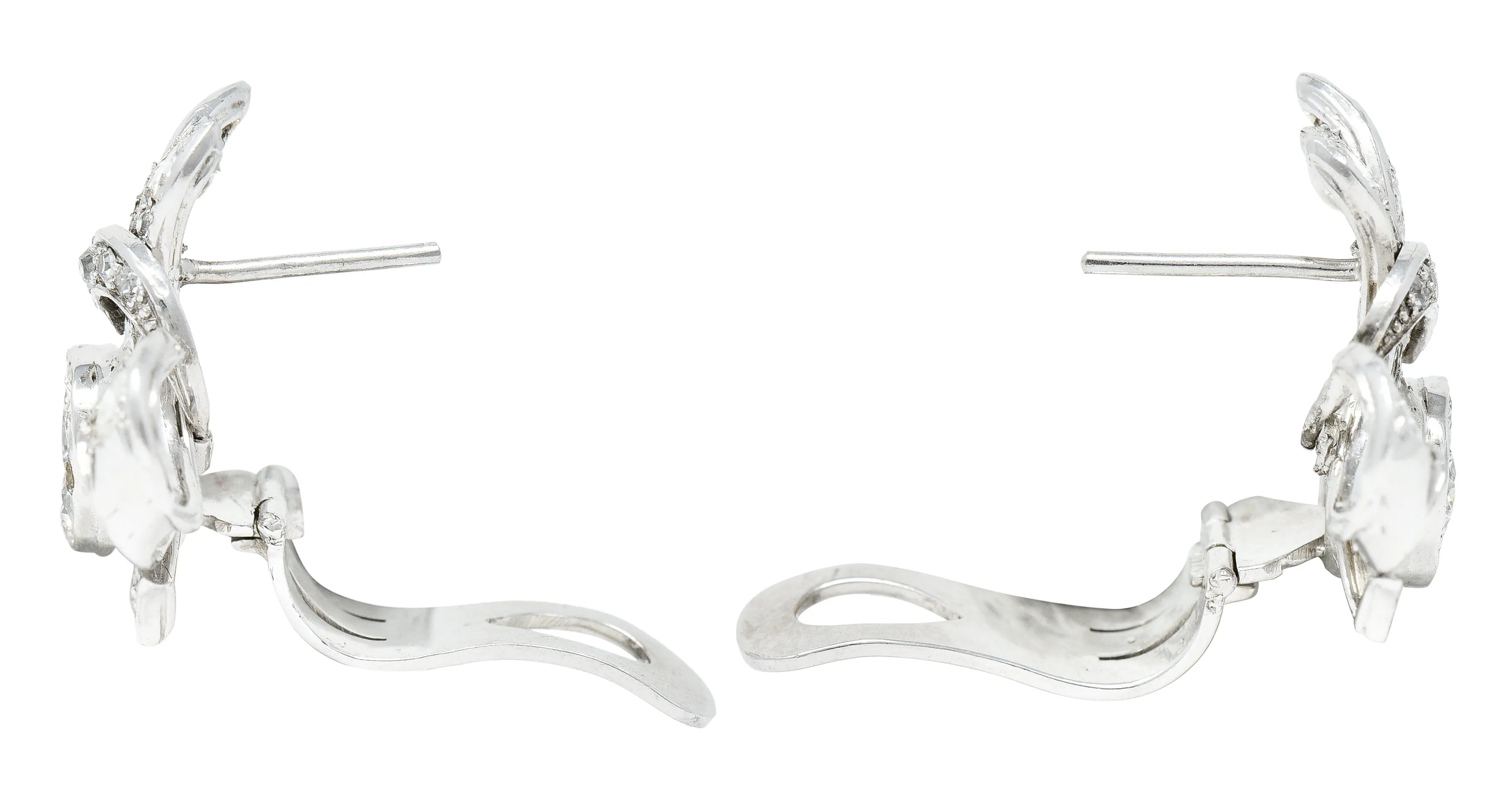 1950's 1.35 CTW Diamond Platinum Ribbon Vintage Earrings