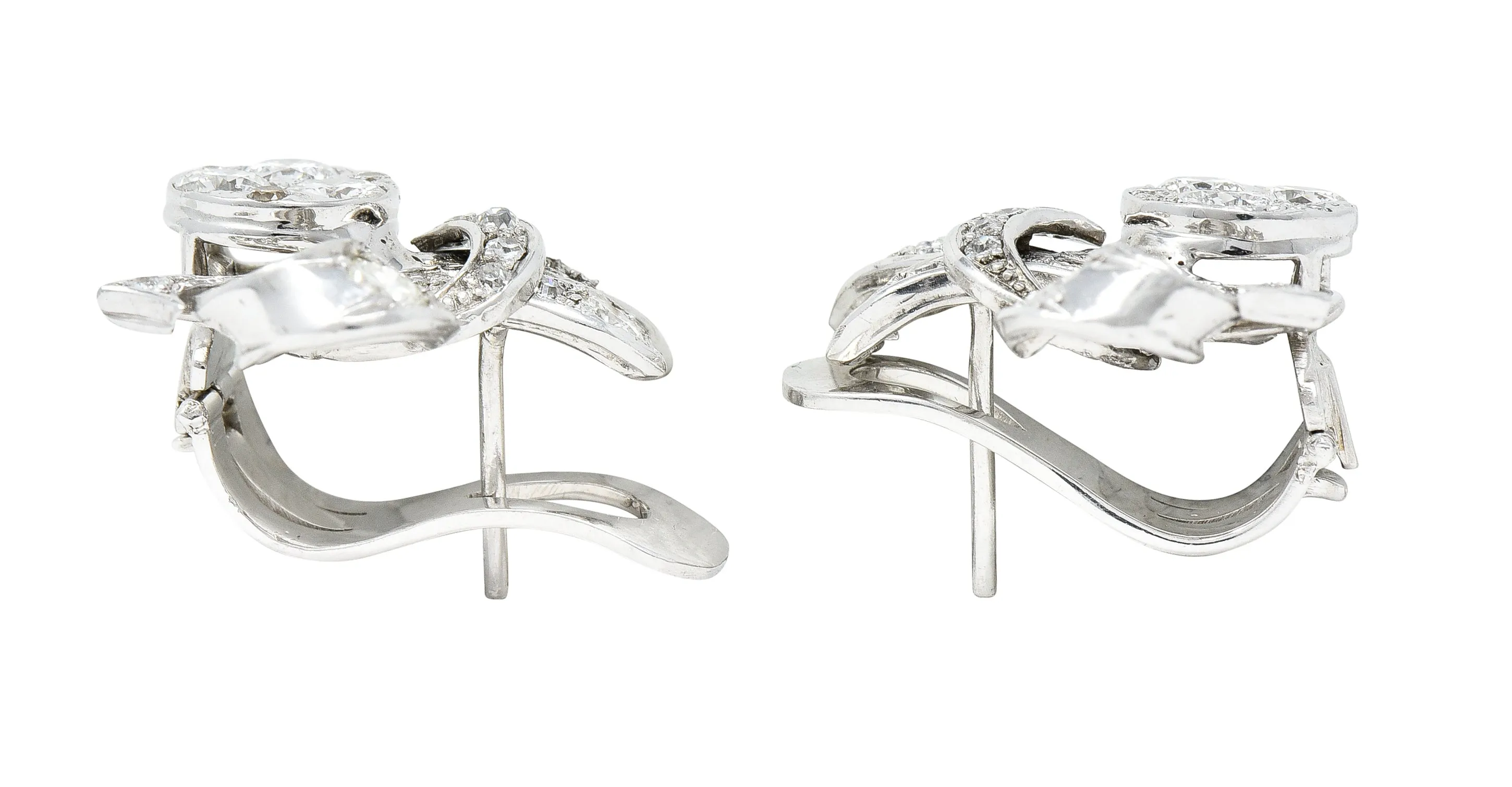 1950's 1.35 CTW Diamond Platinum Ribbon Vintage Earrings