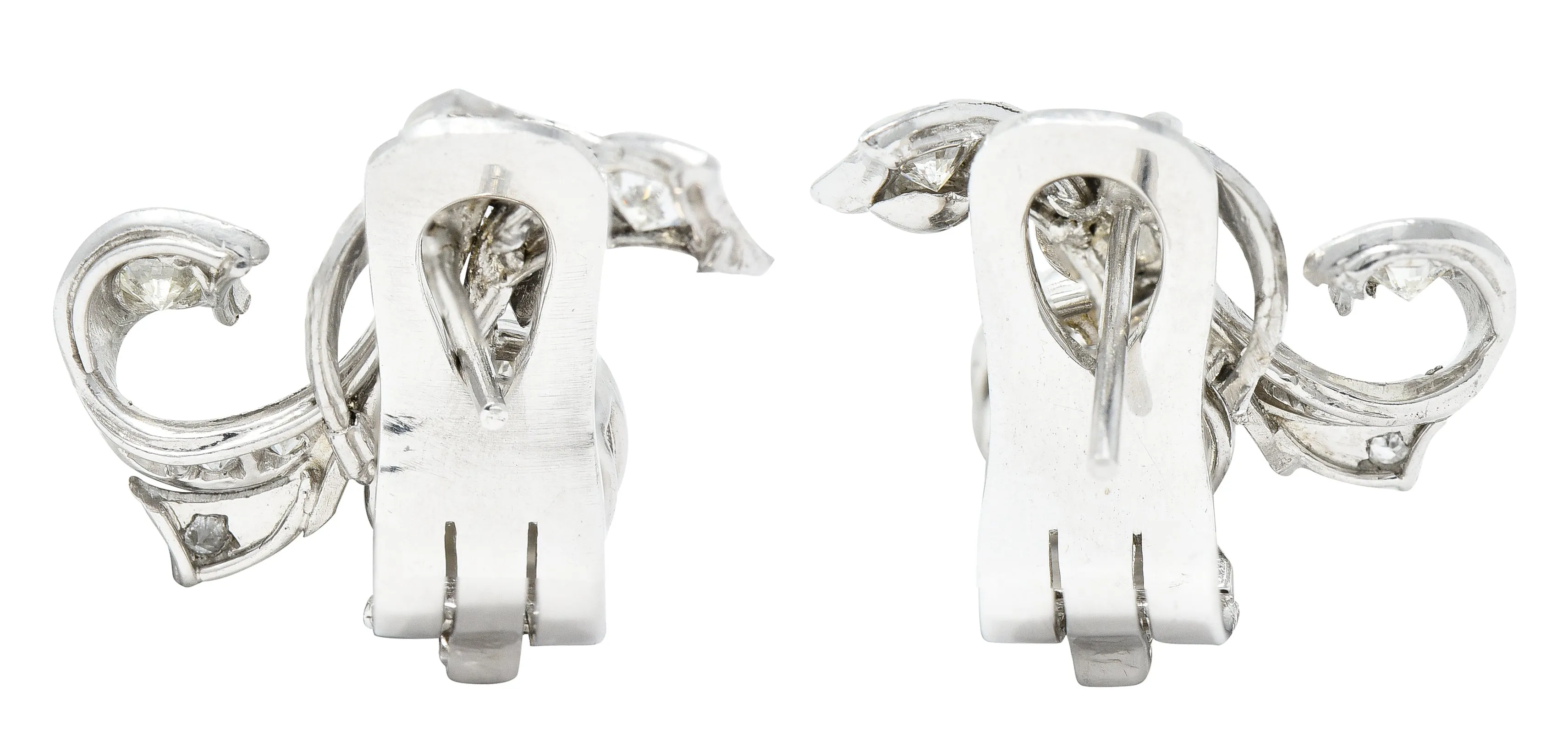 1950's 1.35 CTW Diamond Platinum Ribbon Vintage Earrings
