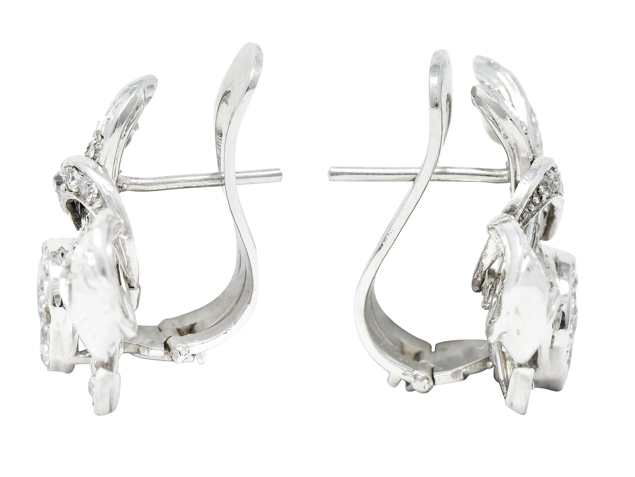 1950's 1.35 CTW Diamond Platinum Ribbon Vintage Earrings