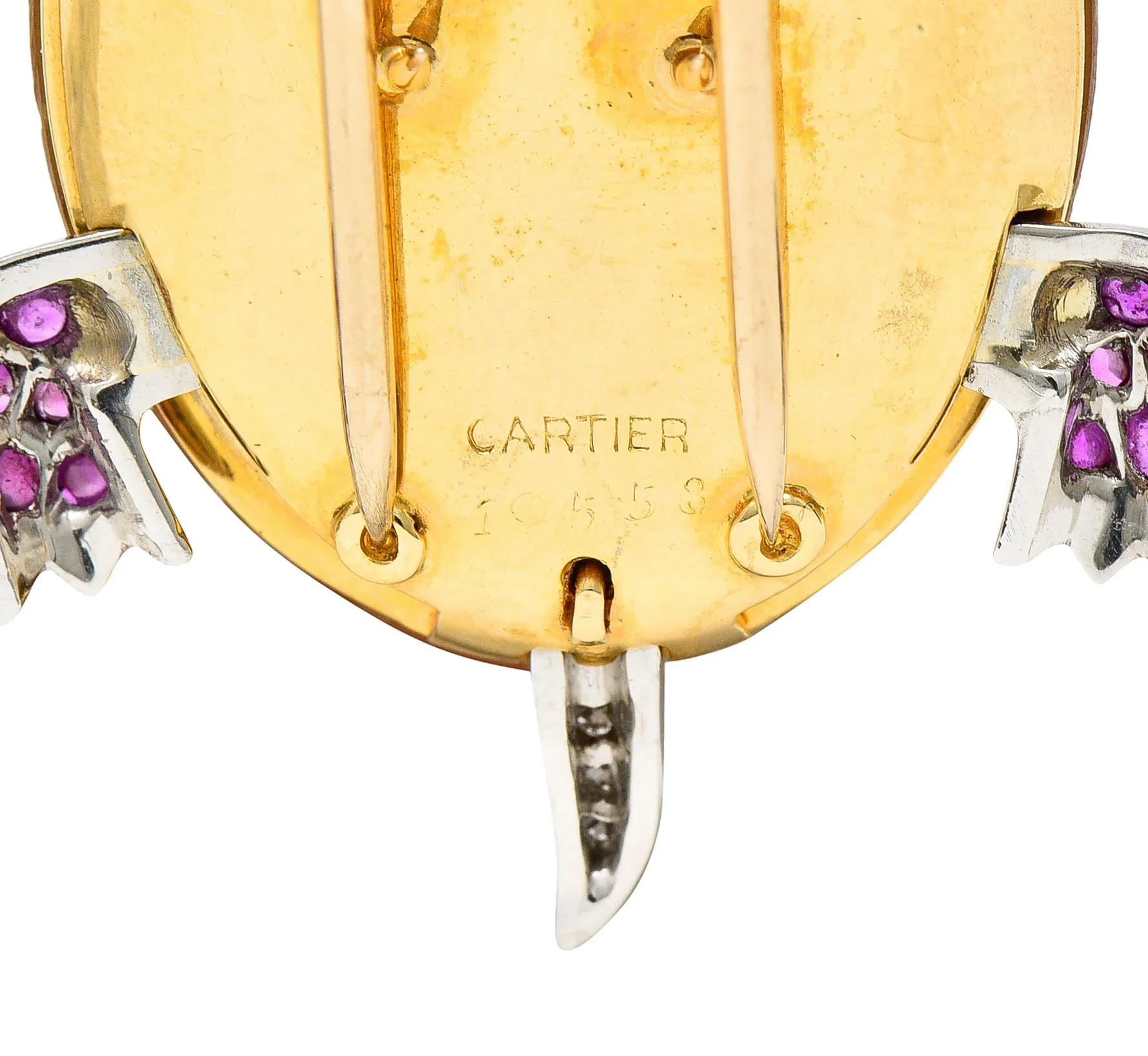 1950's Cartier Ruby Diamond Platinum 18 Karat Gold Turtle Brooch