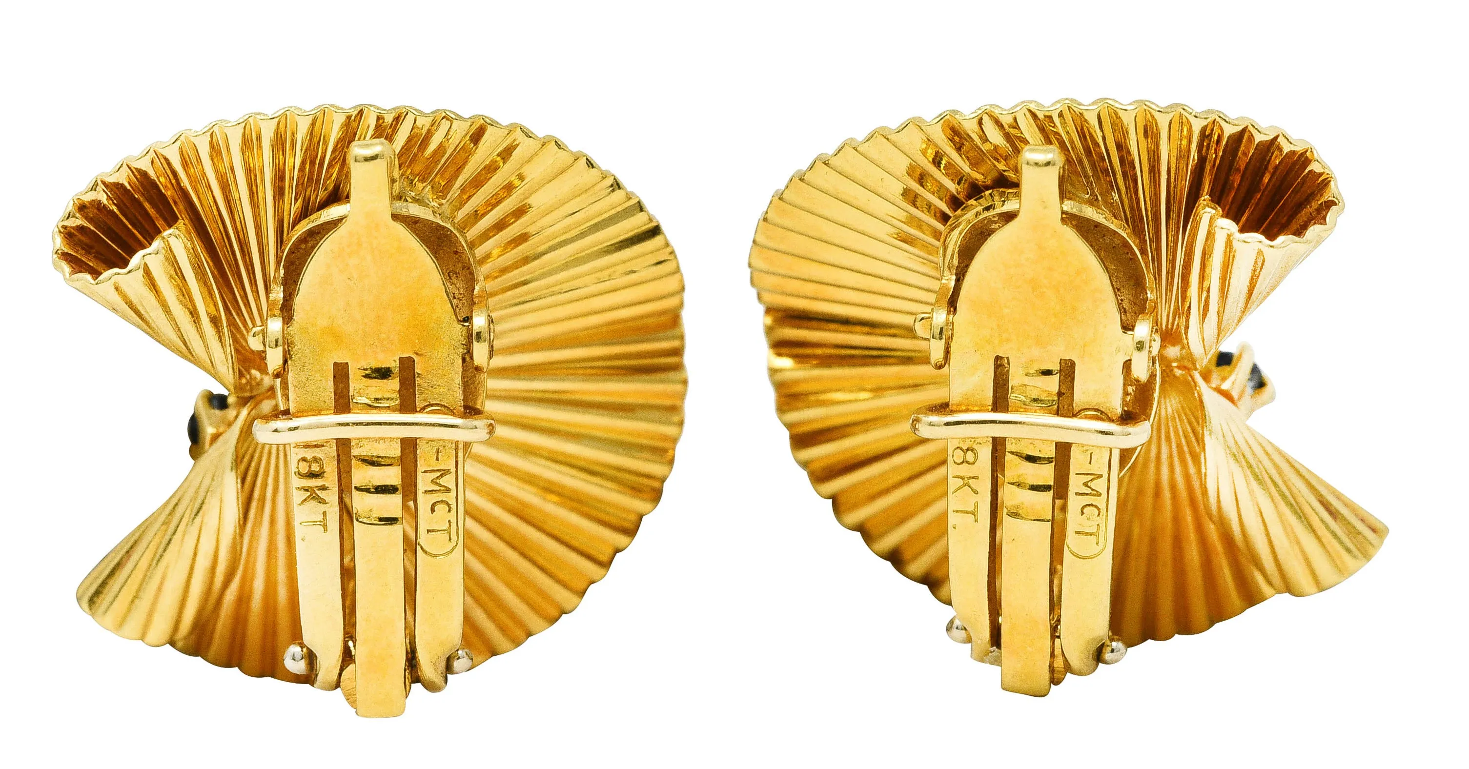 1950's McTeigue Diamond Sapphire 18 Karat Two-Tone Gold Vintage Ear-Clip Earrings
