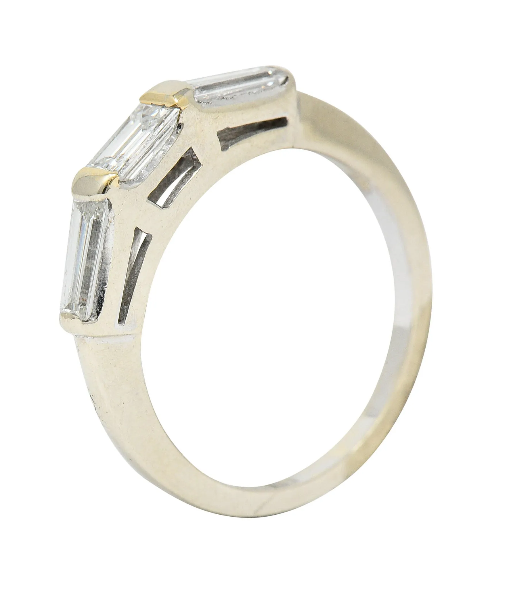 1950's Mid-Century 0.75 CTW Baguette Diamond 14 Karat White Gold Band Ring