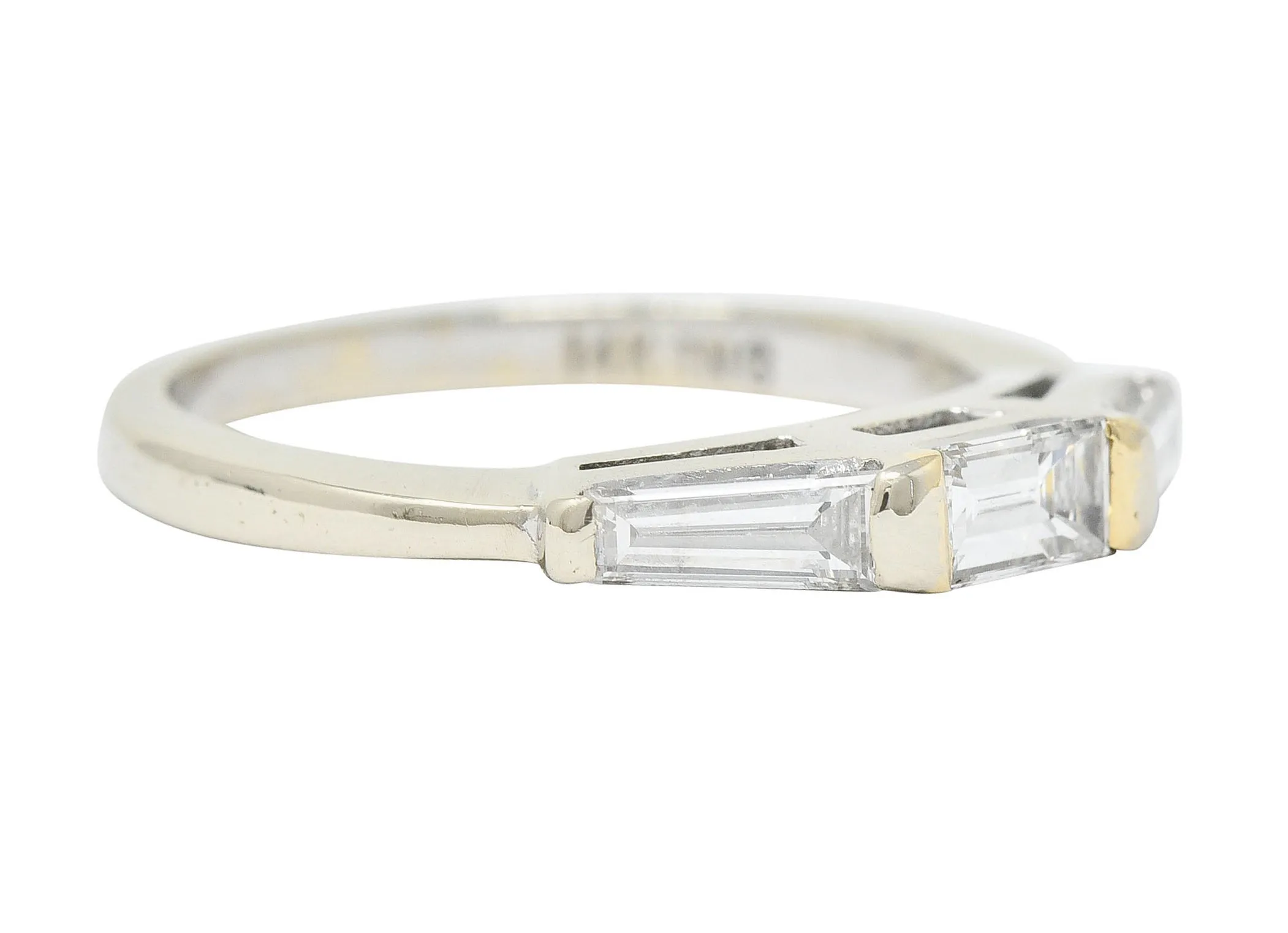 1950's Mid-Century 0.75 CTW Baguette Diamond 14 Karat White Gold Band Ring