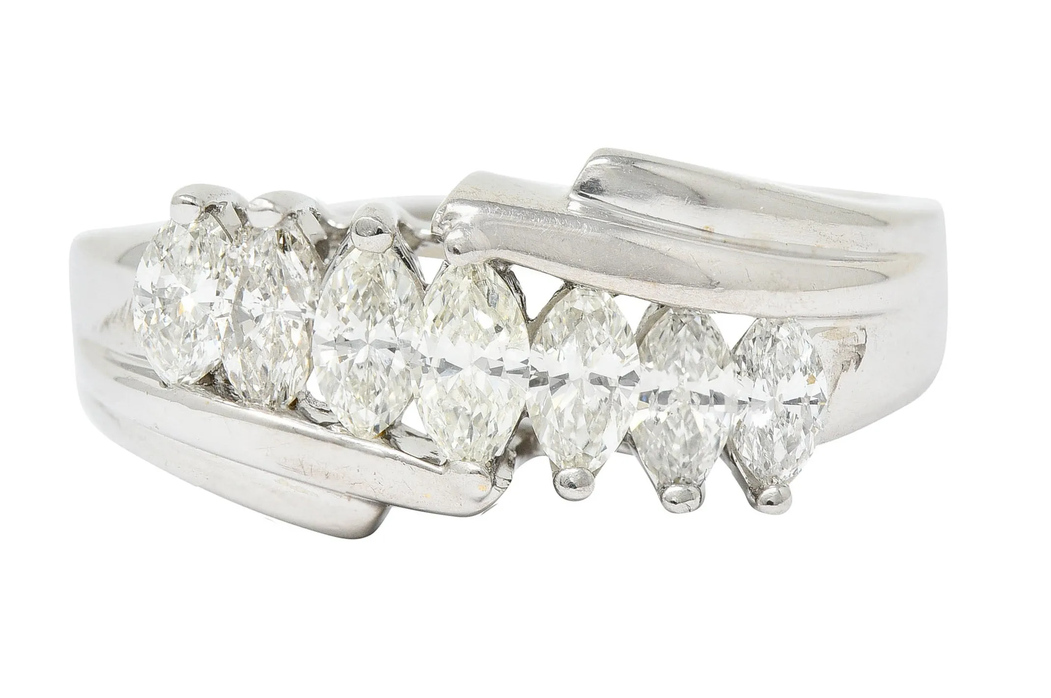 1950's Mid-Century 0.95 CTW Diamond 14 Karat White Gold Band Ring