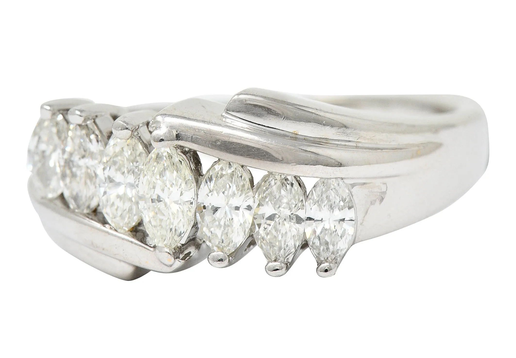 1950's Mid-Century 0.95 CTW Diamond 14 Karat White Gold Band Ring