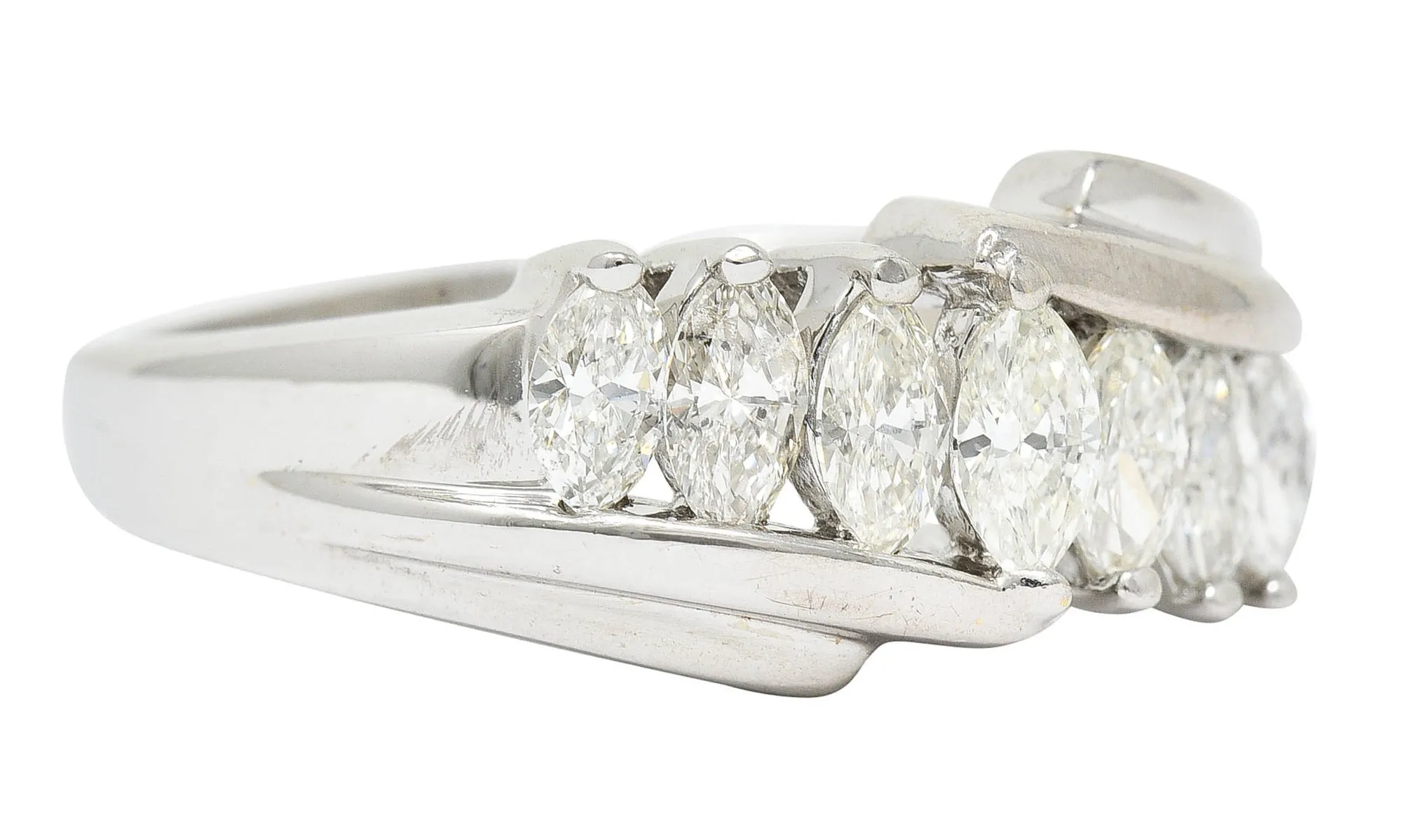 1950's Mid-Century 0.95 CTW Diamond 14 Karat White Gold Band Ring