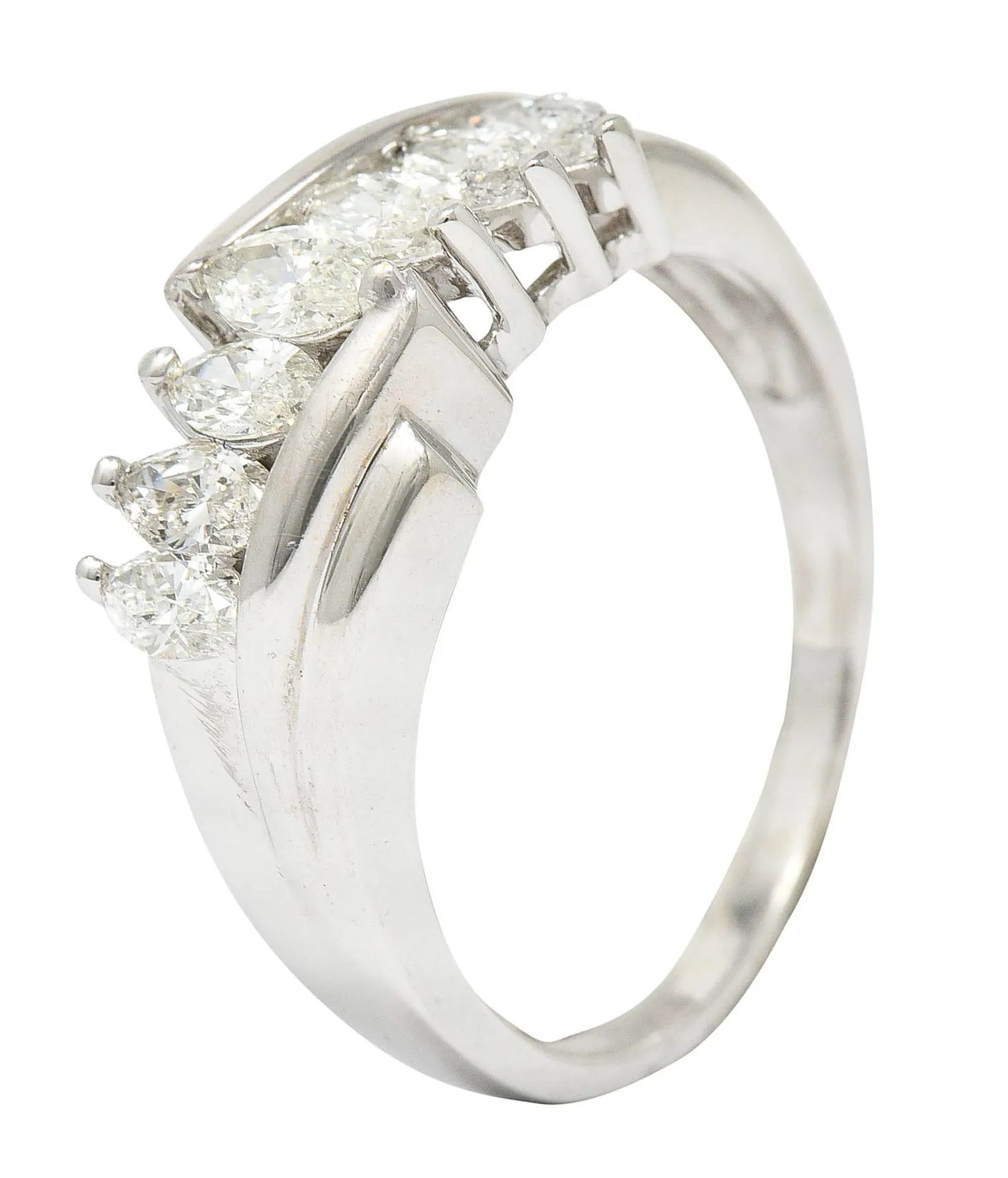 1950's Mid-Century 0.95 CTW Diamond 14 Karat White Gold Band Ring
