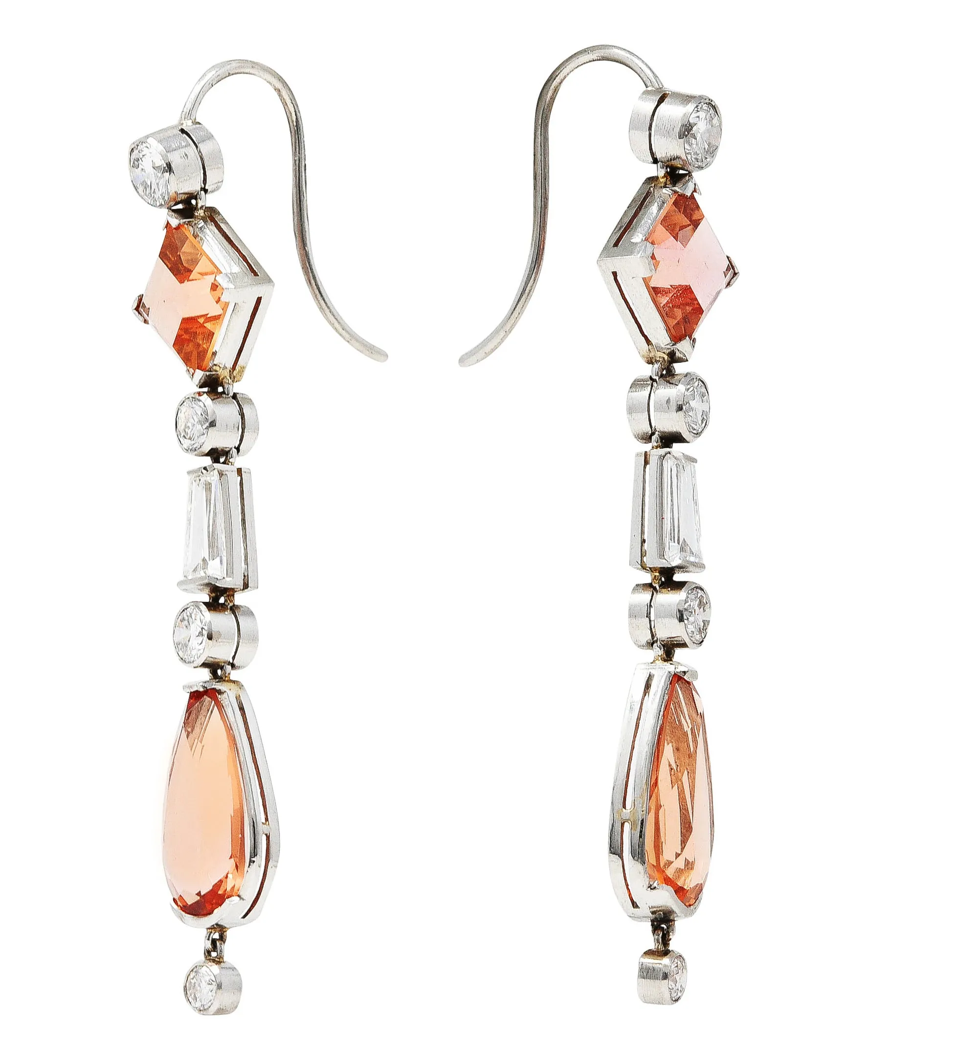 1950's Mid-Century 10.75 CTW Imperial Topaz Diamond Platinum Vintage Gemstone Drop Earrings