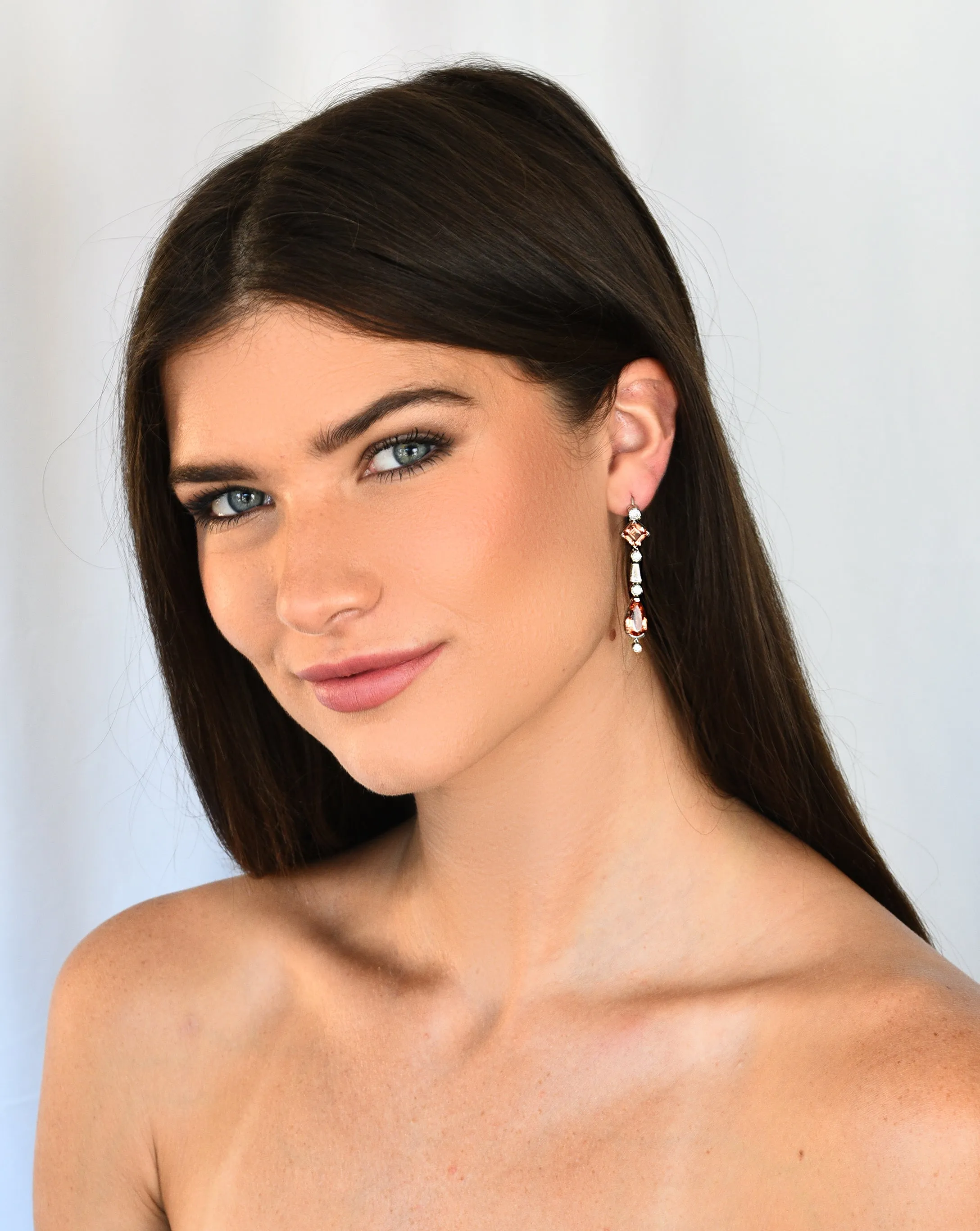 1950's Mid-Century 10.75 CTW Imperial Topaz Diamond Platinum Vintage Gemstone Drop Earrings