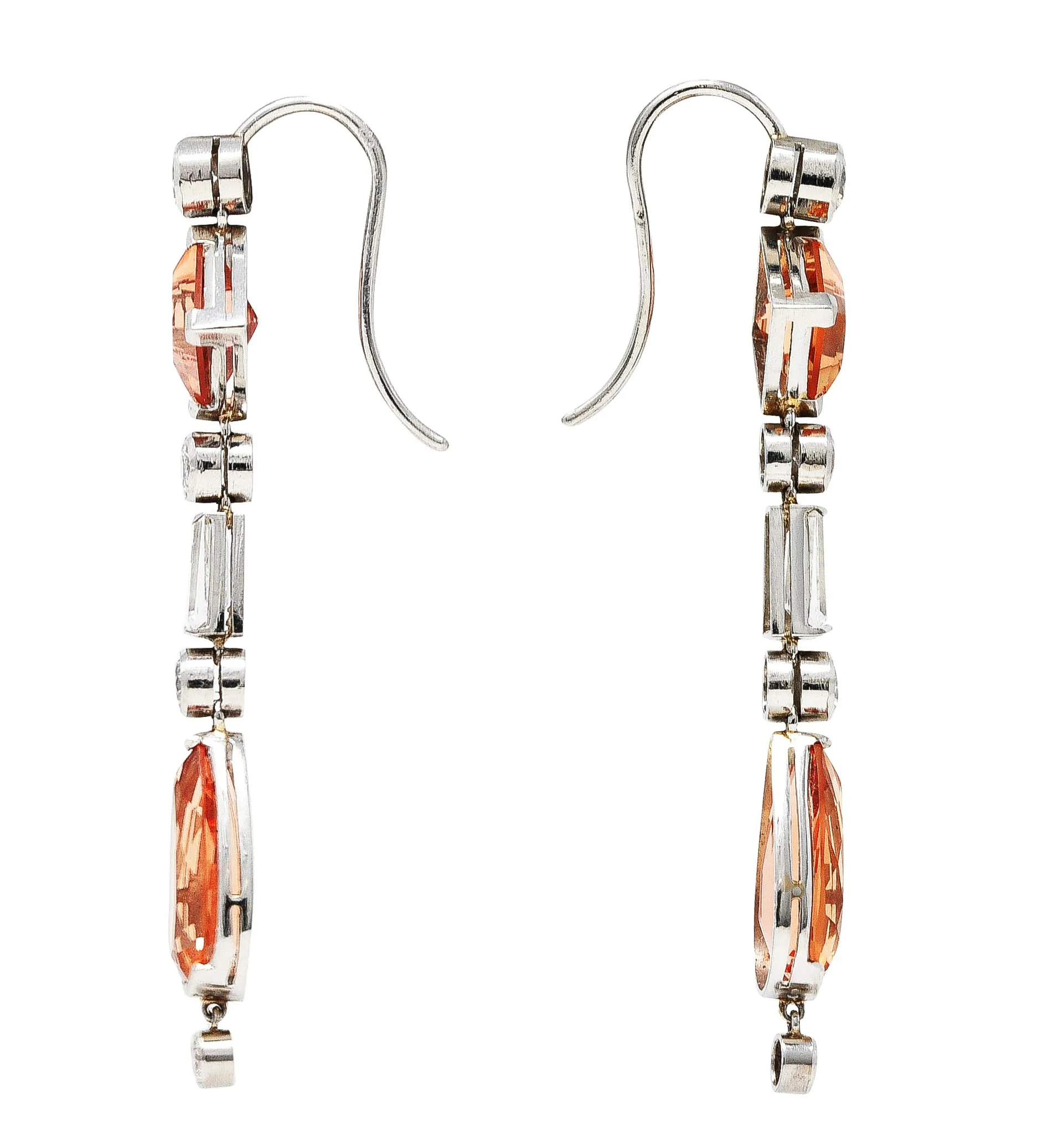1950's Mid-Century 10.75 CTW Imperial Topaz Diamond Platinum Vintage Gemstone Drop Earrings