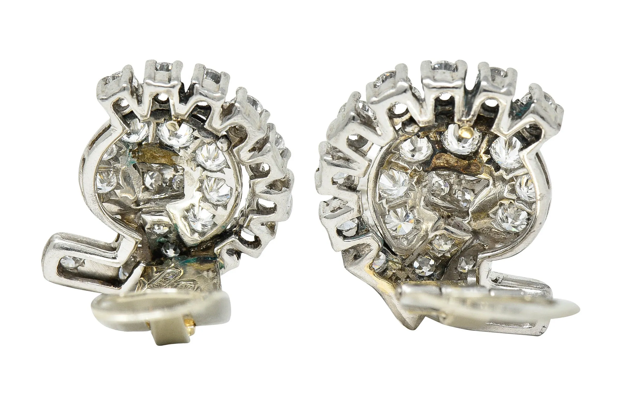 1950's Mid-Century 1.15 CTW Diamond Platinum Ribboned Ear-Clip Earrings