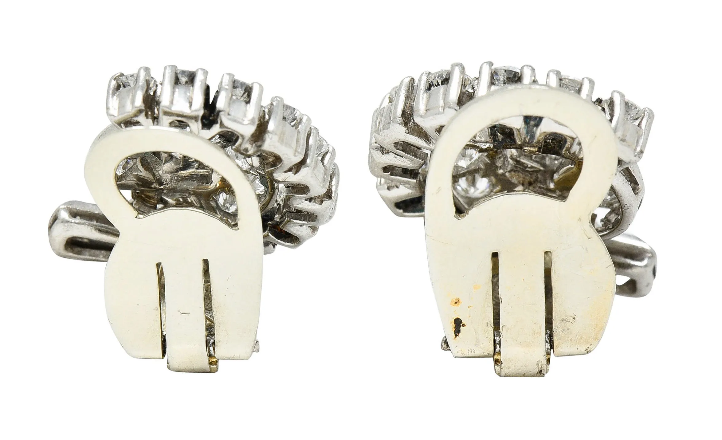 1950's Mid-Century 1.15 CTW Diamond Platinum Ribboned Ear-Clip Earrings