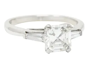 1950's Mid-Century 1.24 CTW Asscher Diamond Platinum Engagement Ring GIA