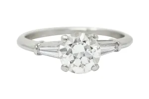 1950's Mid-Century 1.42 CTW Diamond Platinum Three Stone Engagement Ring GIA