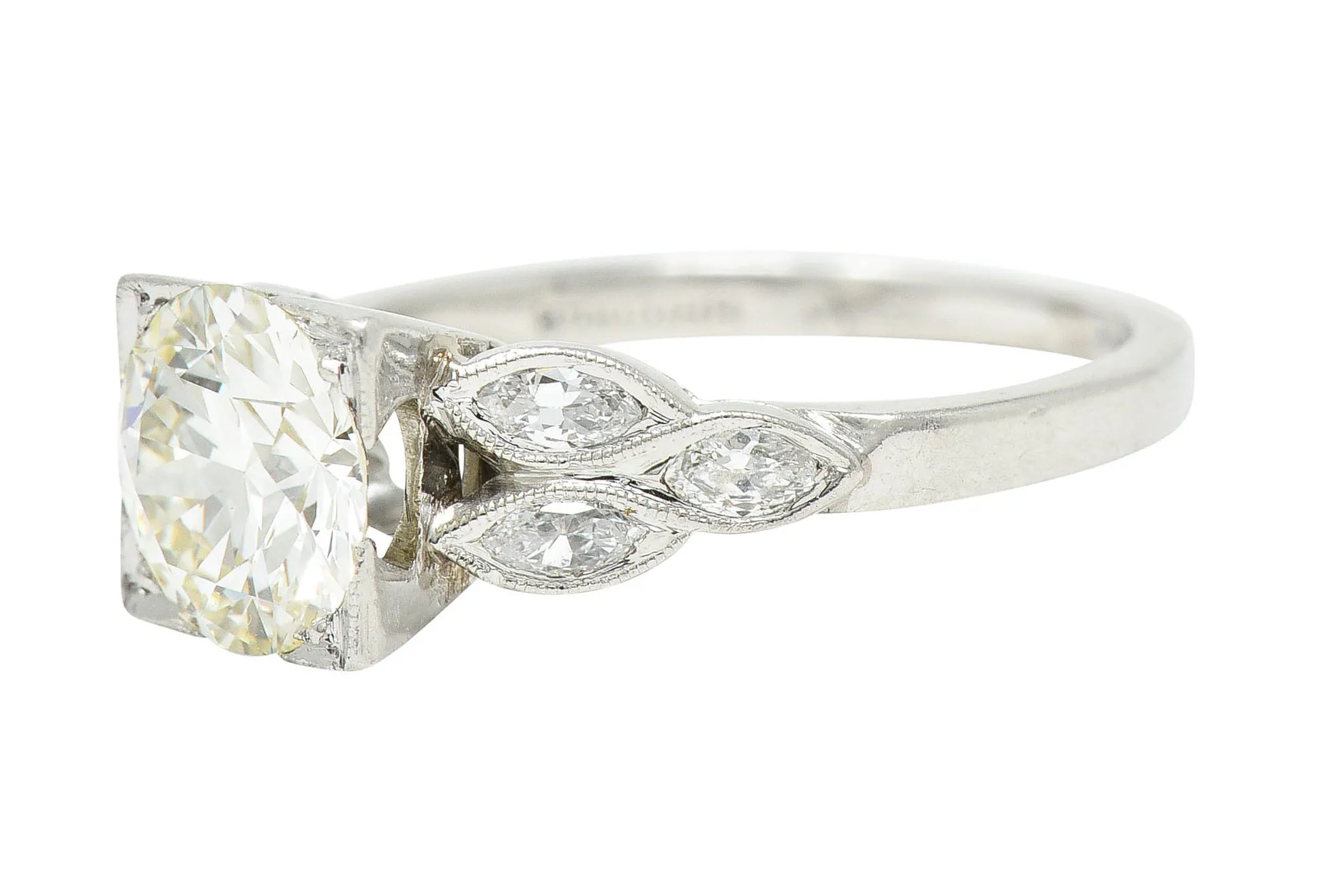 1950's Mid-Century 1.60 CTW Diamond Platinum Engagement Ring