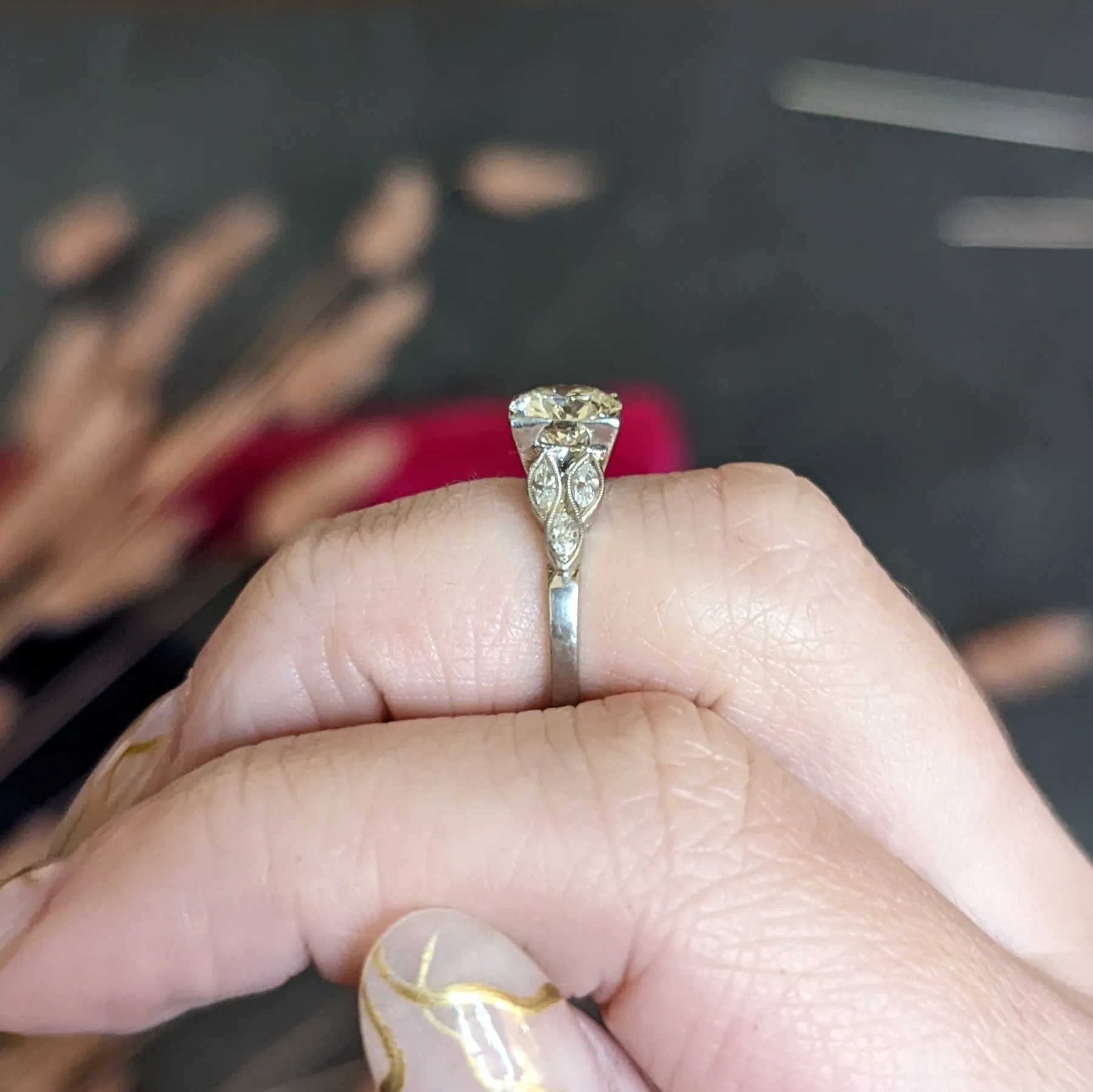 1950's Mid-Century 1.60 CTW Diamond Platinum Engagement Ring