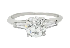 1950's Mid-Century 1.81 CTW Diamond Platinum Vintage Engagement Ring GIA