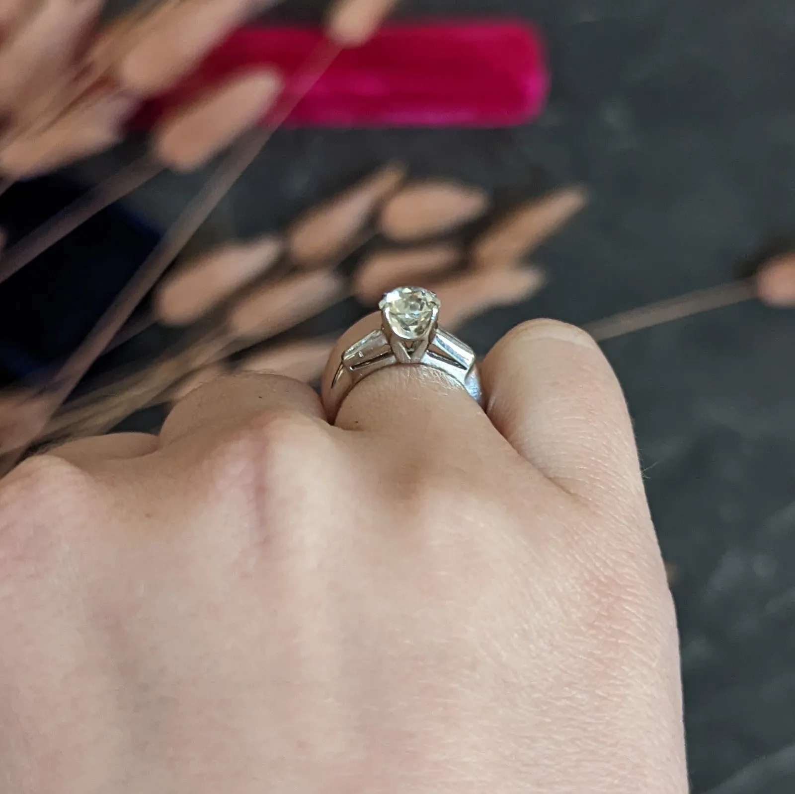 1950's Mid-Century 1.81 CTW Diamond Platinum Vintage Engagement Ring GIA