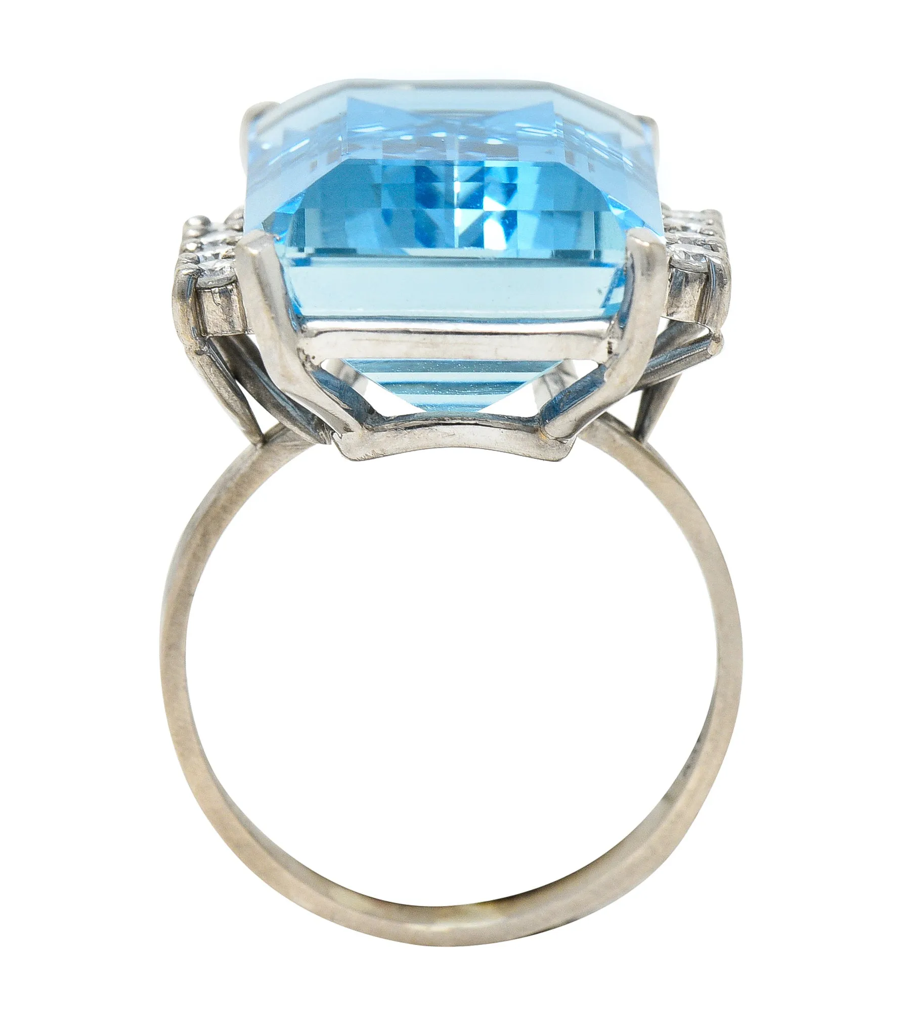 1950's Mid-Century 18.60 CTW Aquamarine Diamond 18 Karat White Gold Vintage Cocktail Ring