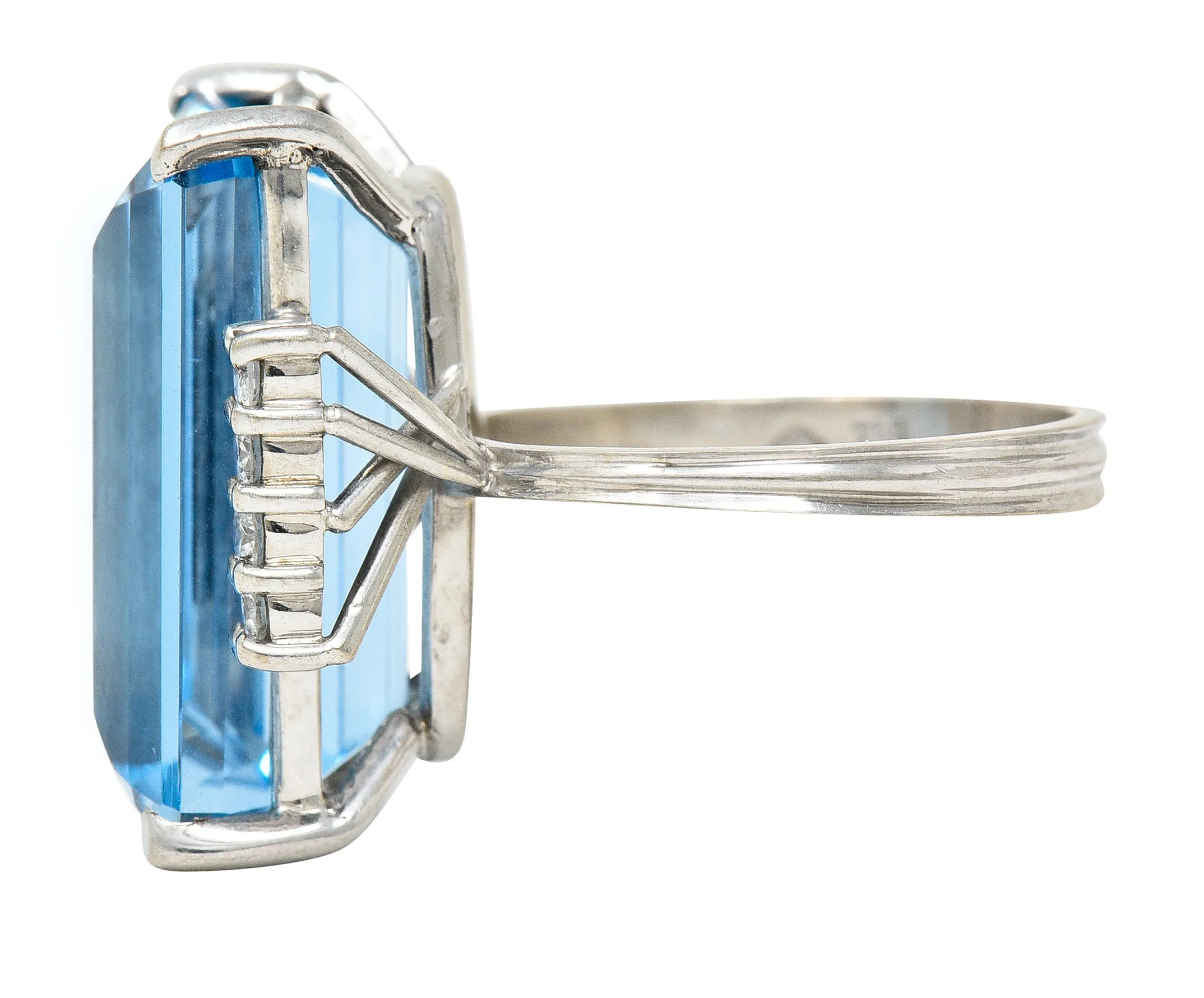 1950's Mid-Century 18.60 CTW Aquamarine Diamond 18 Karat White Gold Vintage Cocktail Ring