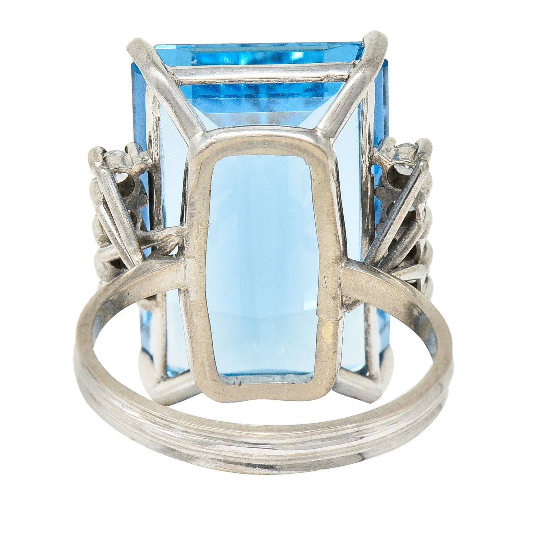 1950's Mid-Century 18.60 CTW Aquamarine Diamond 18 Karat White Gold Vintage Cocktail Ring
