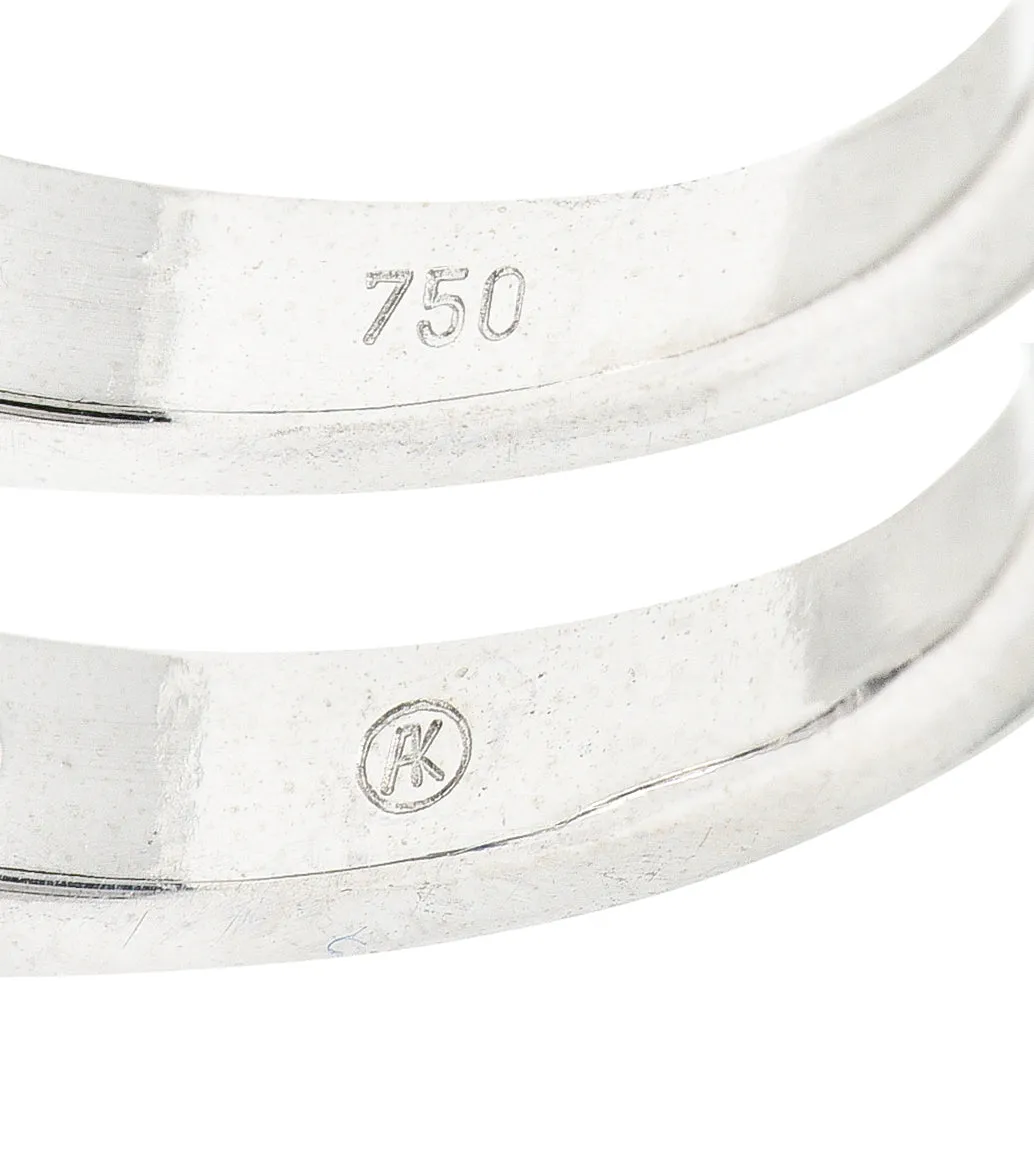 1950's Mid-Century 2.80 CTW Sapphire Ruby Diamond 18 Karat White Gold Three Channel Band Vintage Rings