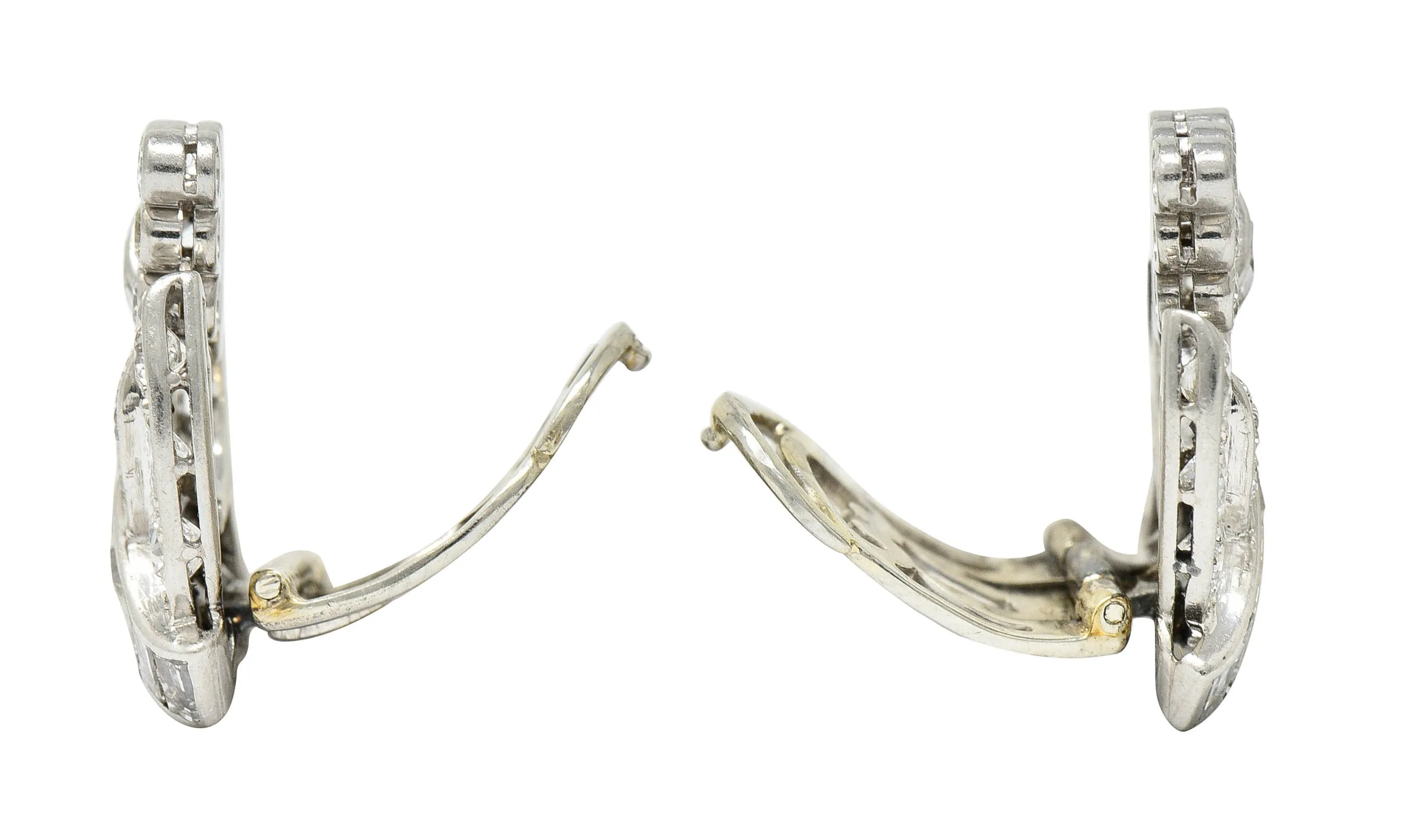 1950's Mid-Century 3.07 CTW Diamond Platinum Ear-Clip Earrings
