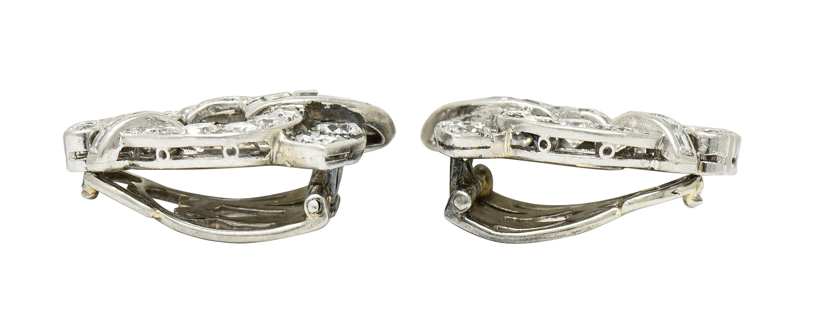 1950's Mid-Century 3.07 CTW Diamond Platinum Ear-Clip Earrings