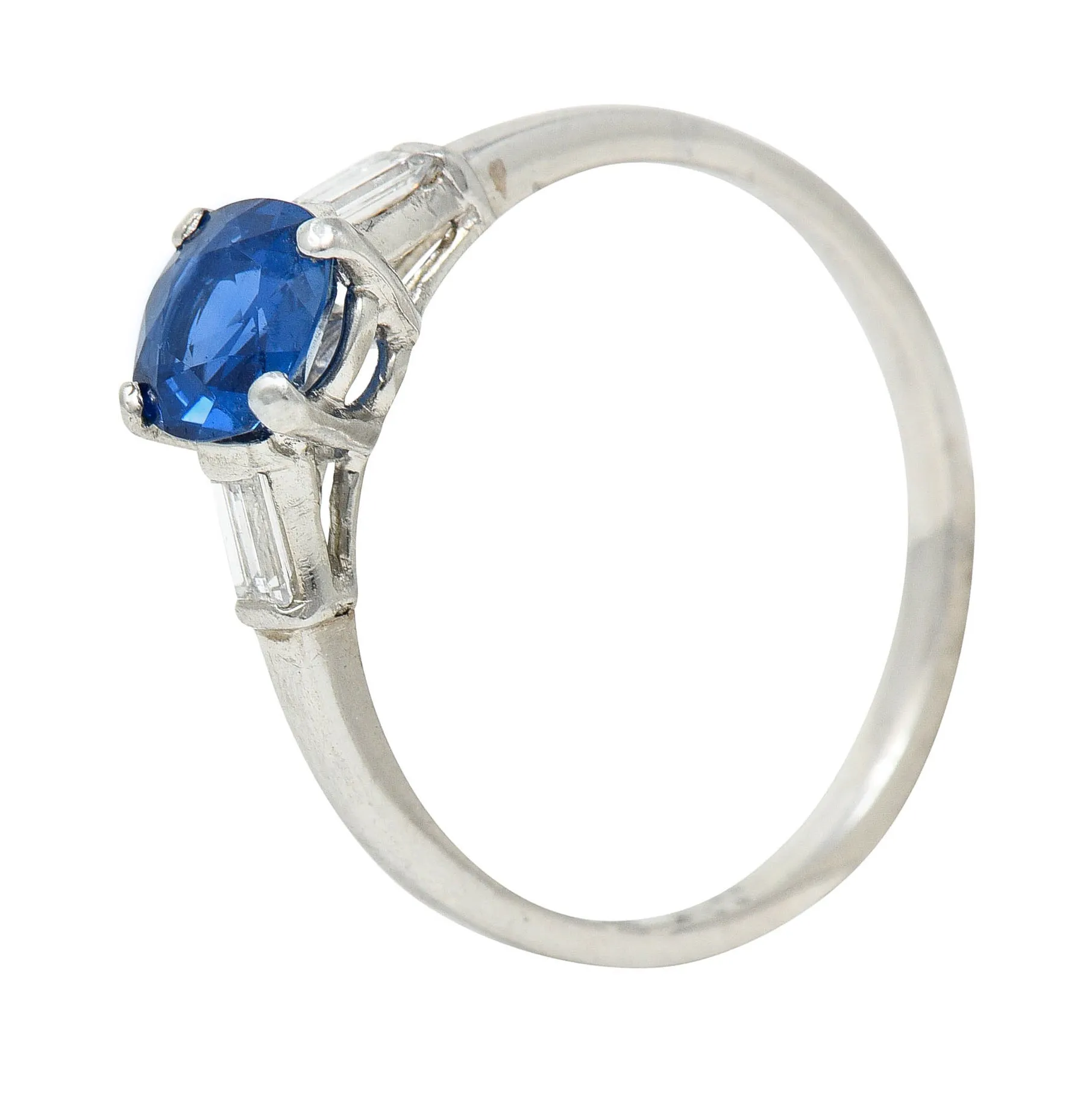 1950's Mid-Century No Heat Sapphire Platinum Ring GIA