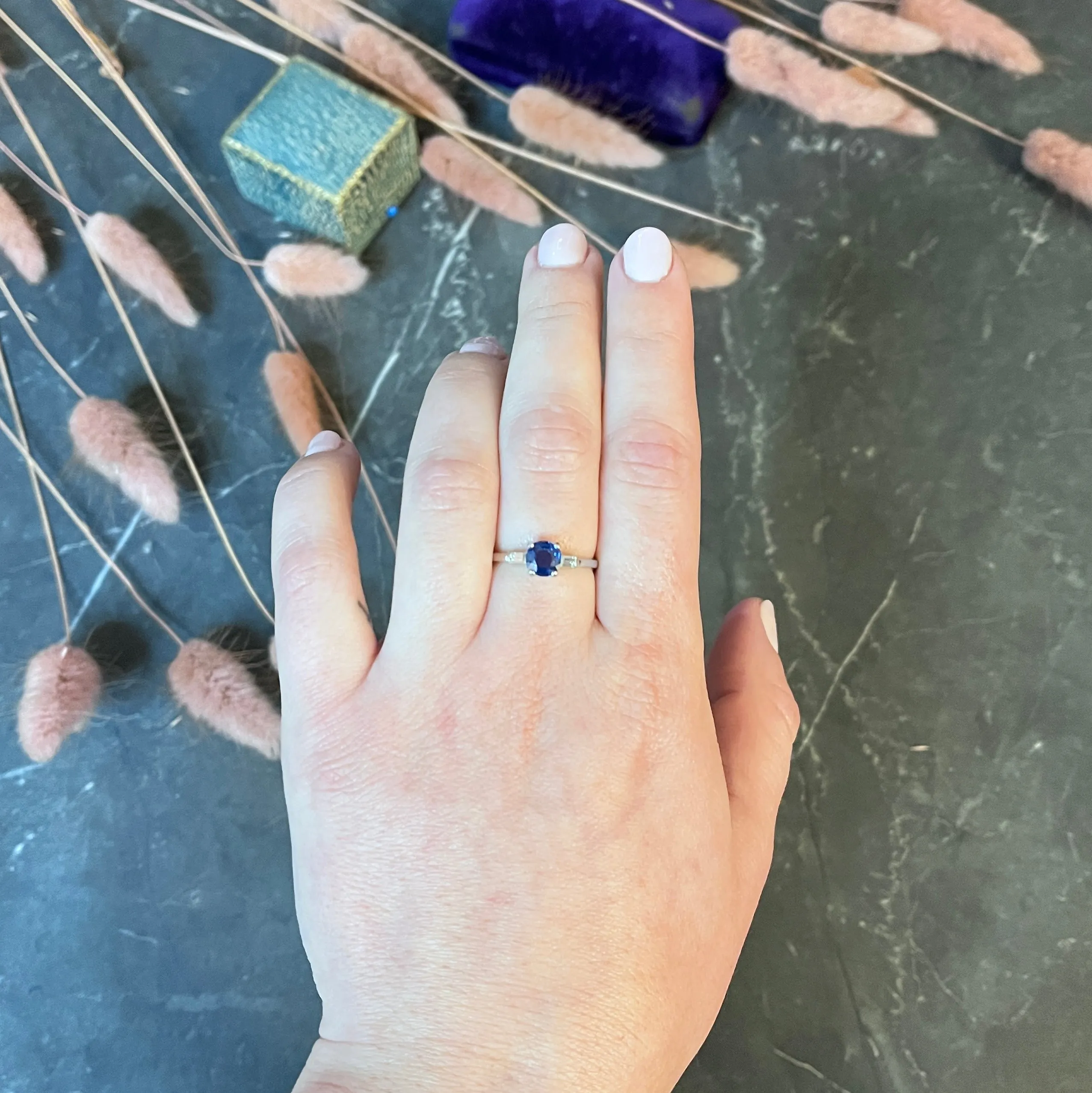 1950's Mid-Century No Heat Sapphire Platinum Ring GIA